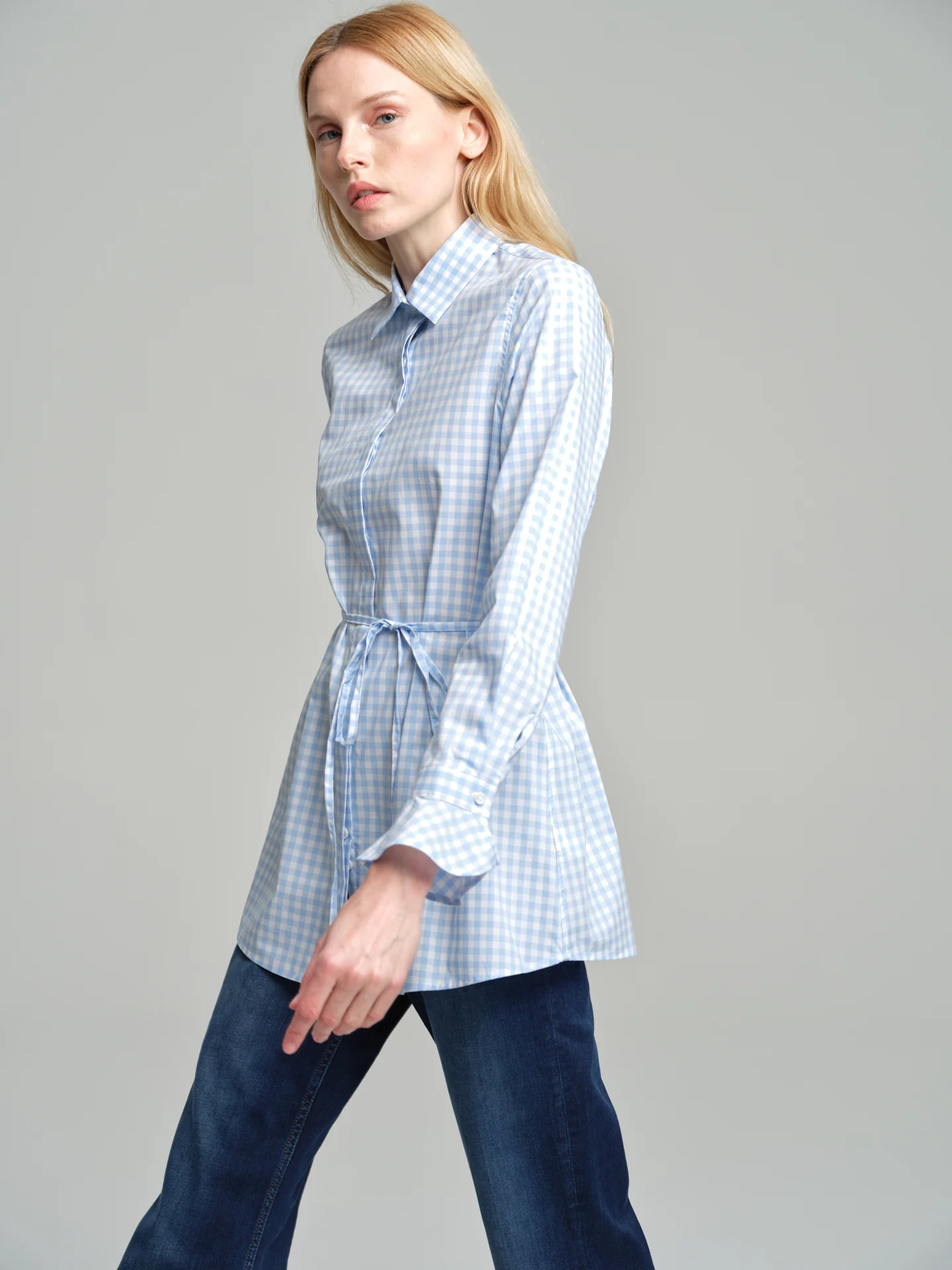 Casual tubular belt striped tunic shirt - Image 2