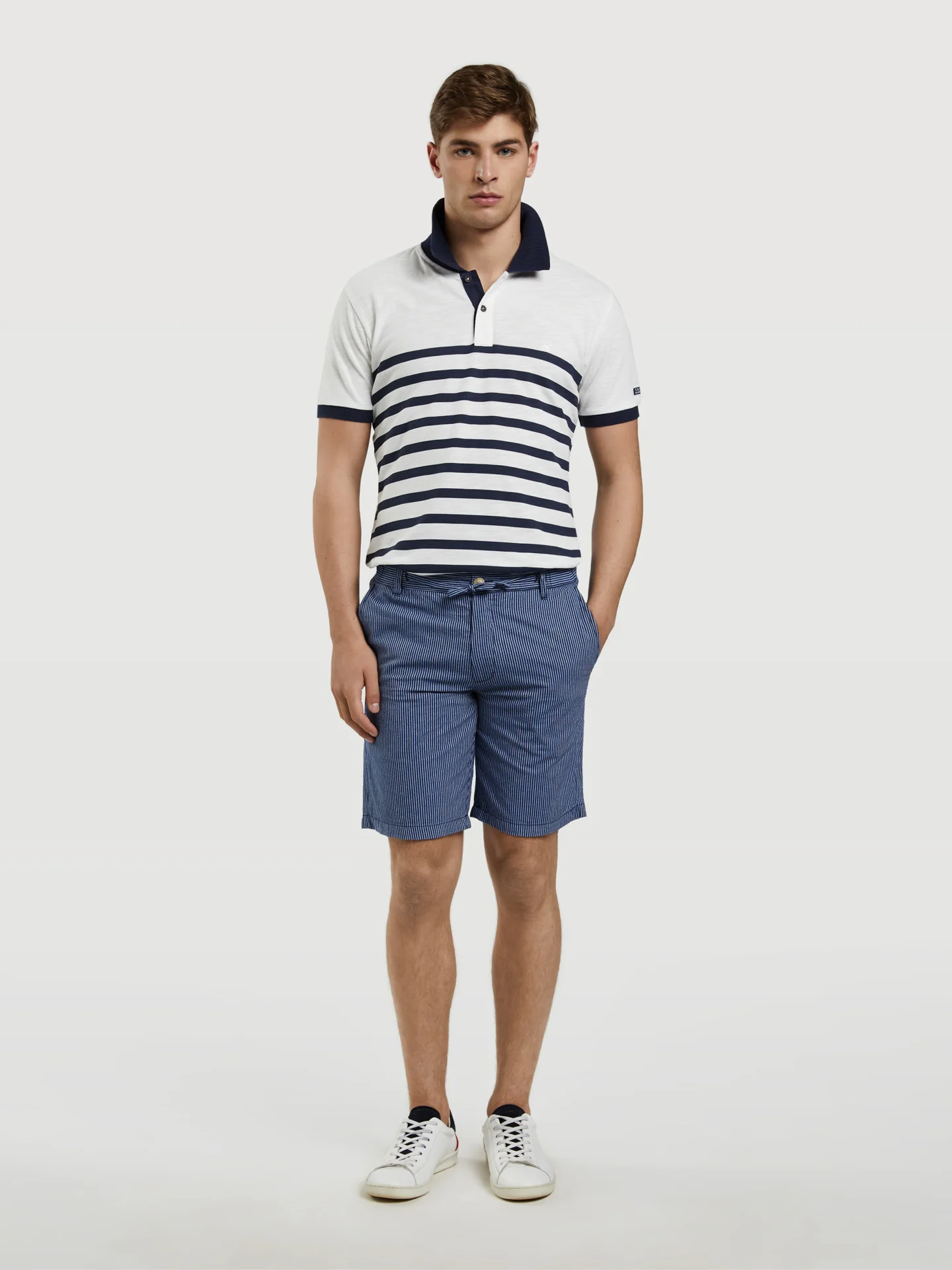 Comfort Striped Seersucker Slim Fit Bermuda