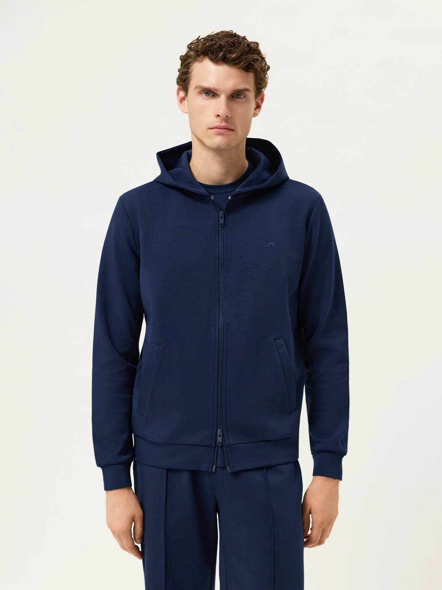 Cotton Fleece Zip Hoodie With Chest Logo Print - Image 2