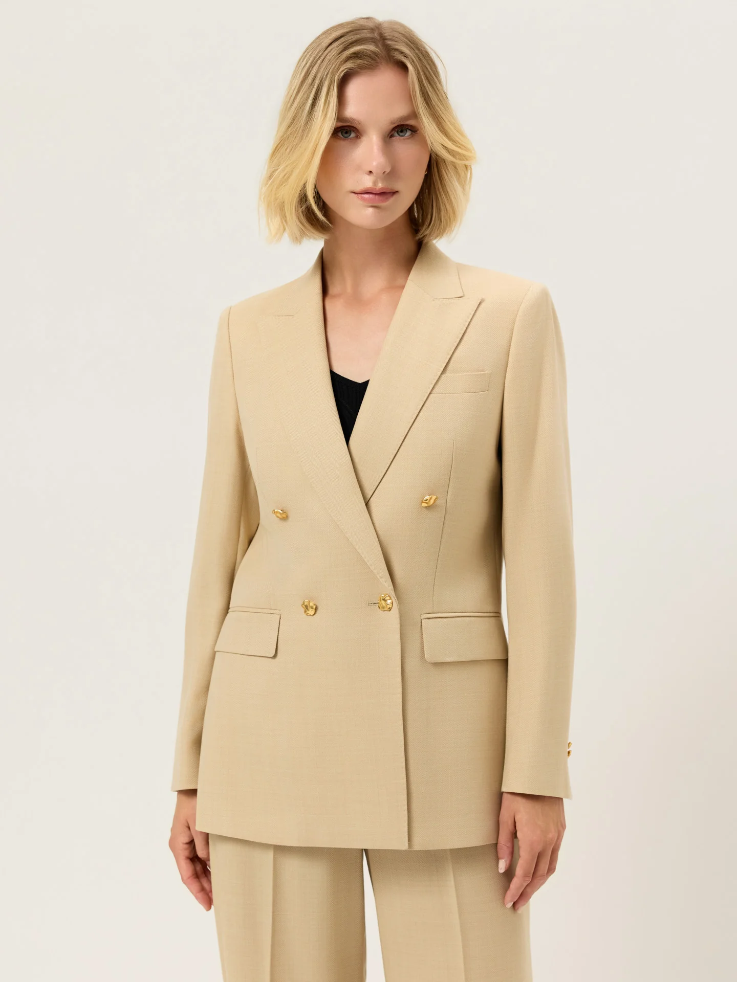 Double-Breasted Blazer In Wool Blend Herringbone - Image 2