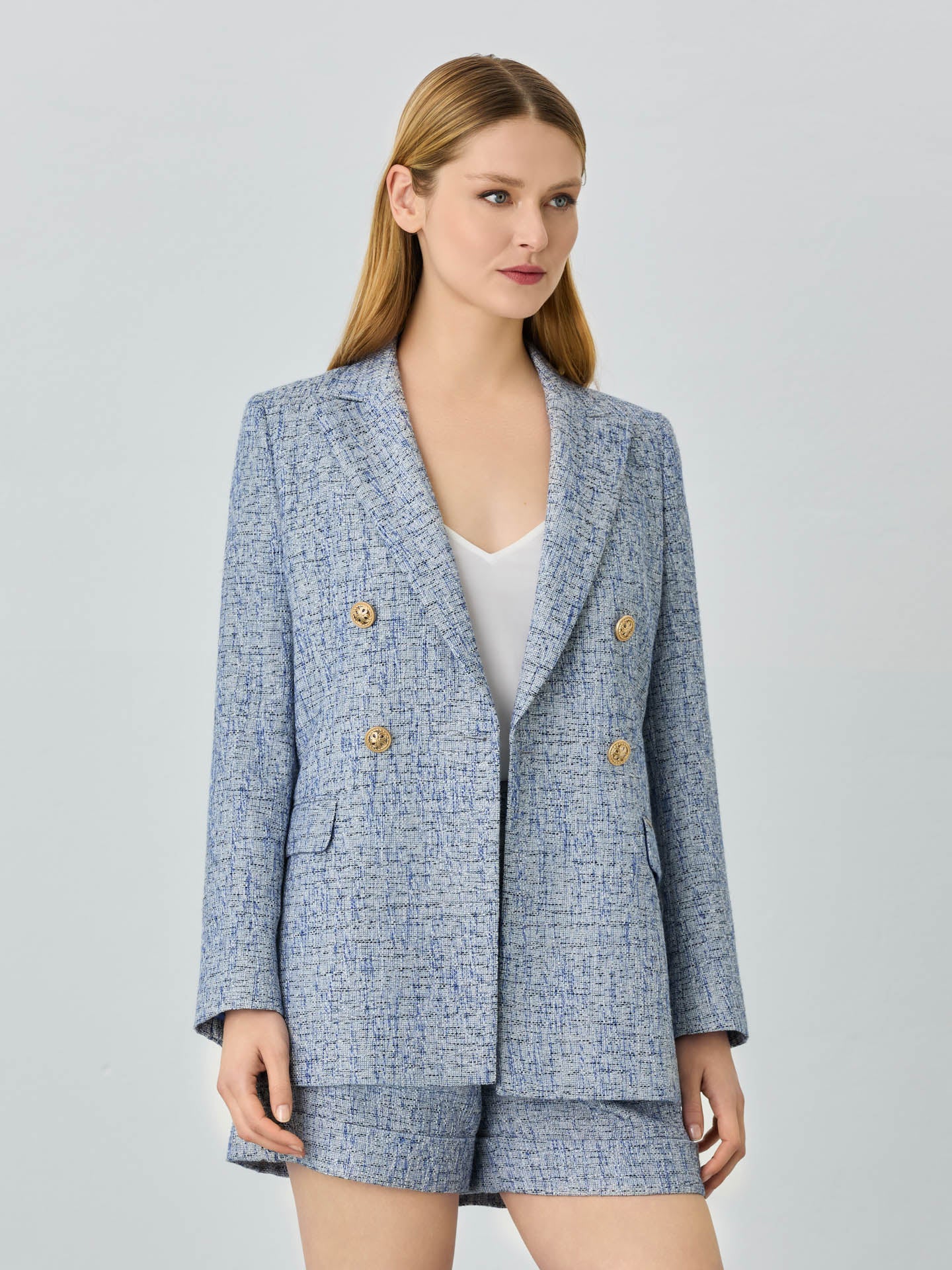 Double-Breasted Suit Blazer In Rayon Blend Tweed