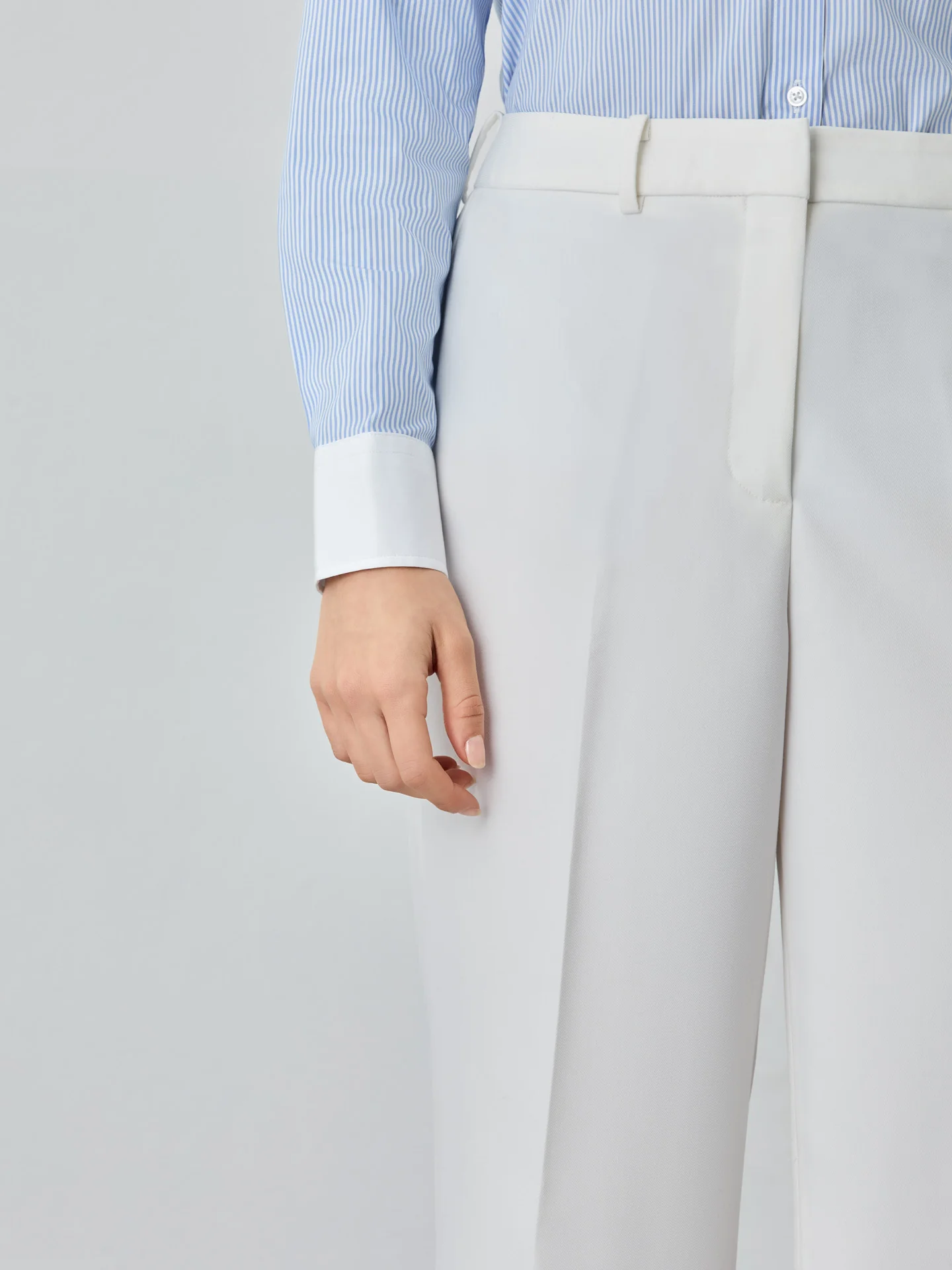 Ecru Loose Fit Trousers In Rayon Blend - Image 3