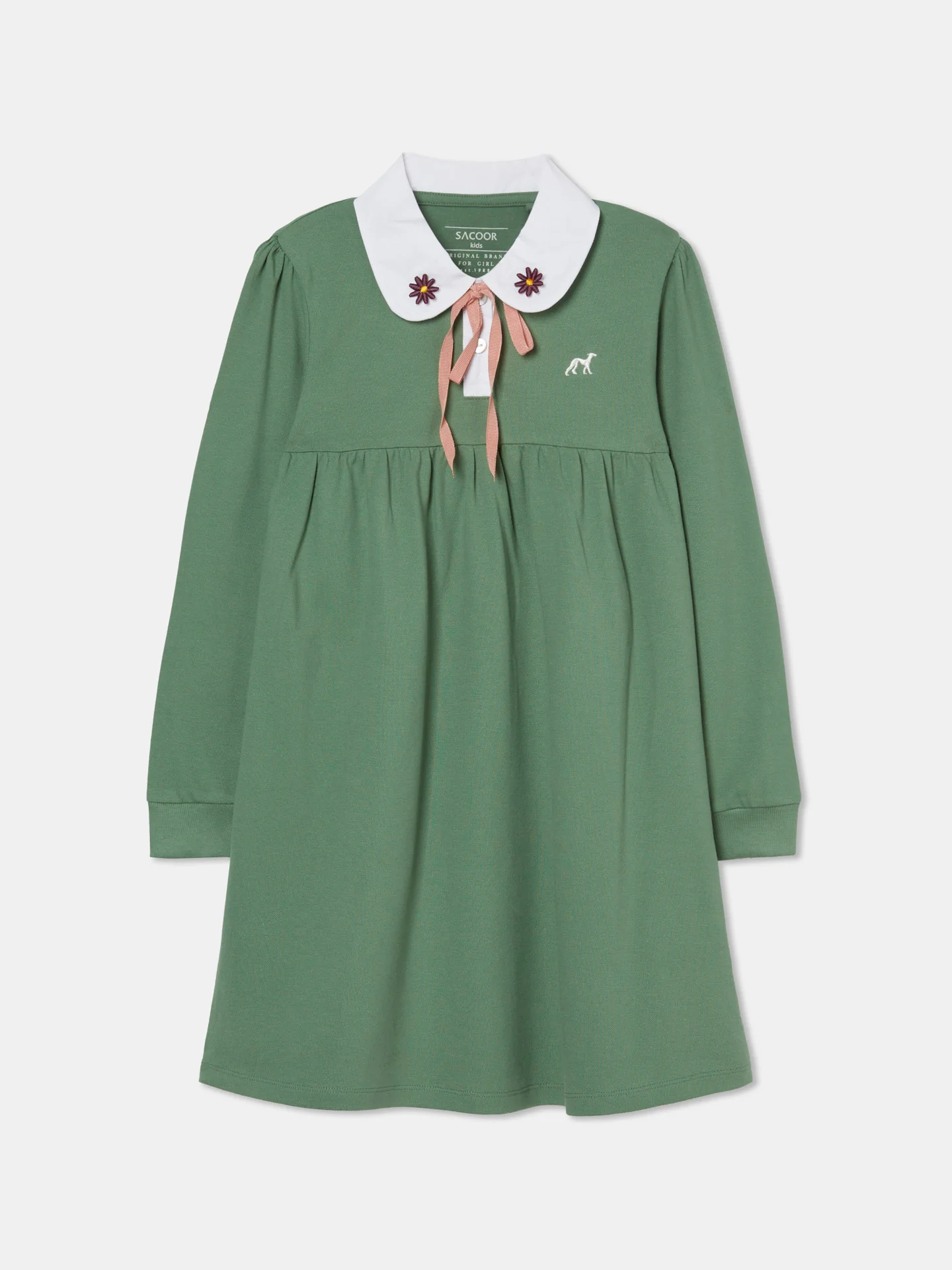 Flower Badge Piquet Dress 3/4 Sleeves