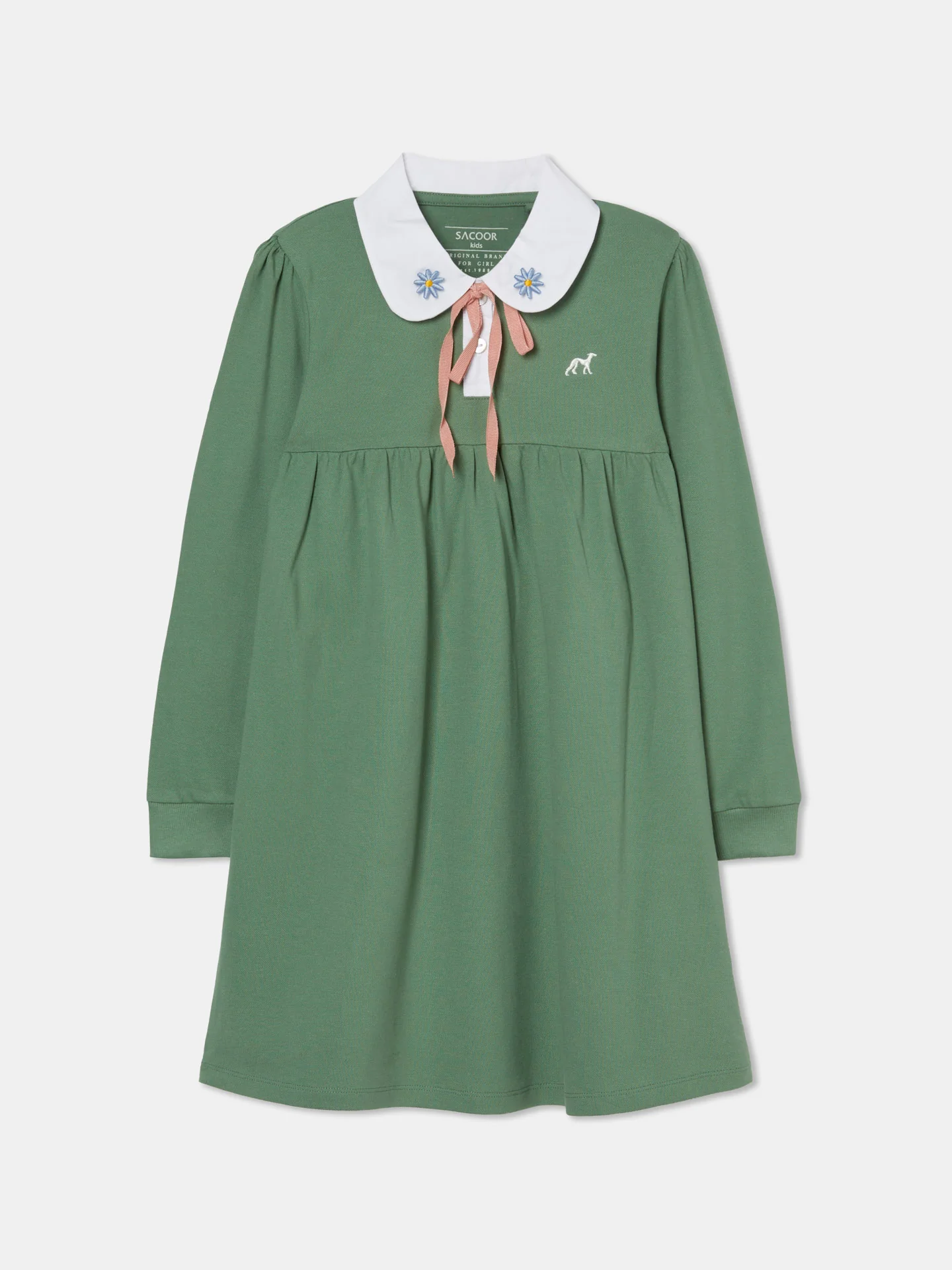 Flower Badge Piquet Dress 3/4 Sleeves - Image 2