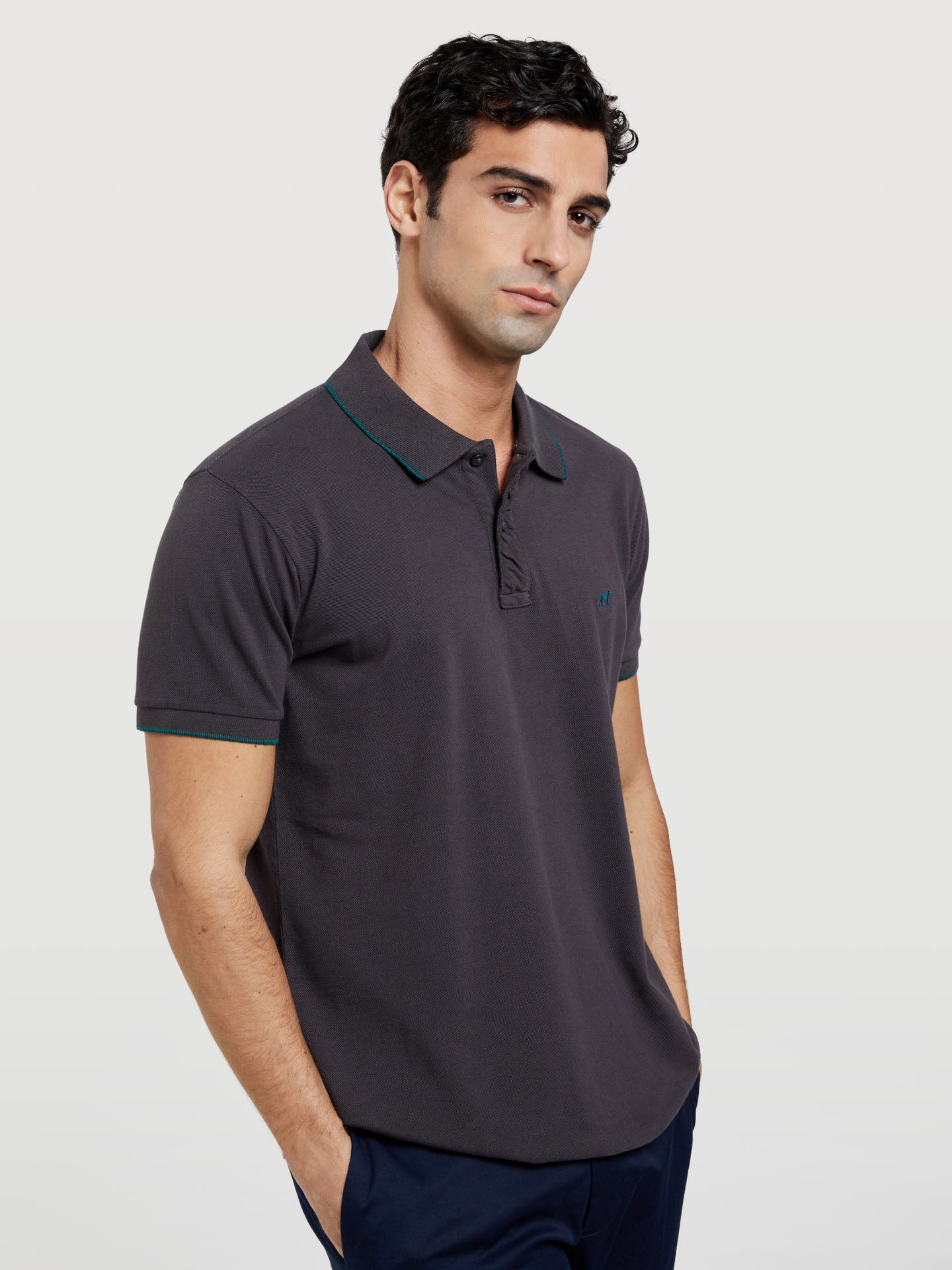 Garment Dye Polo Piqué Shirt With Wrinkled Placket