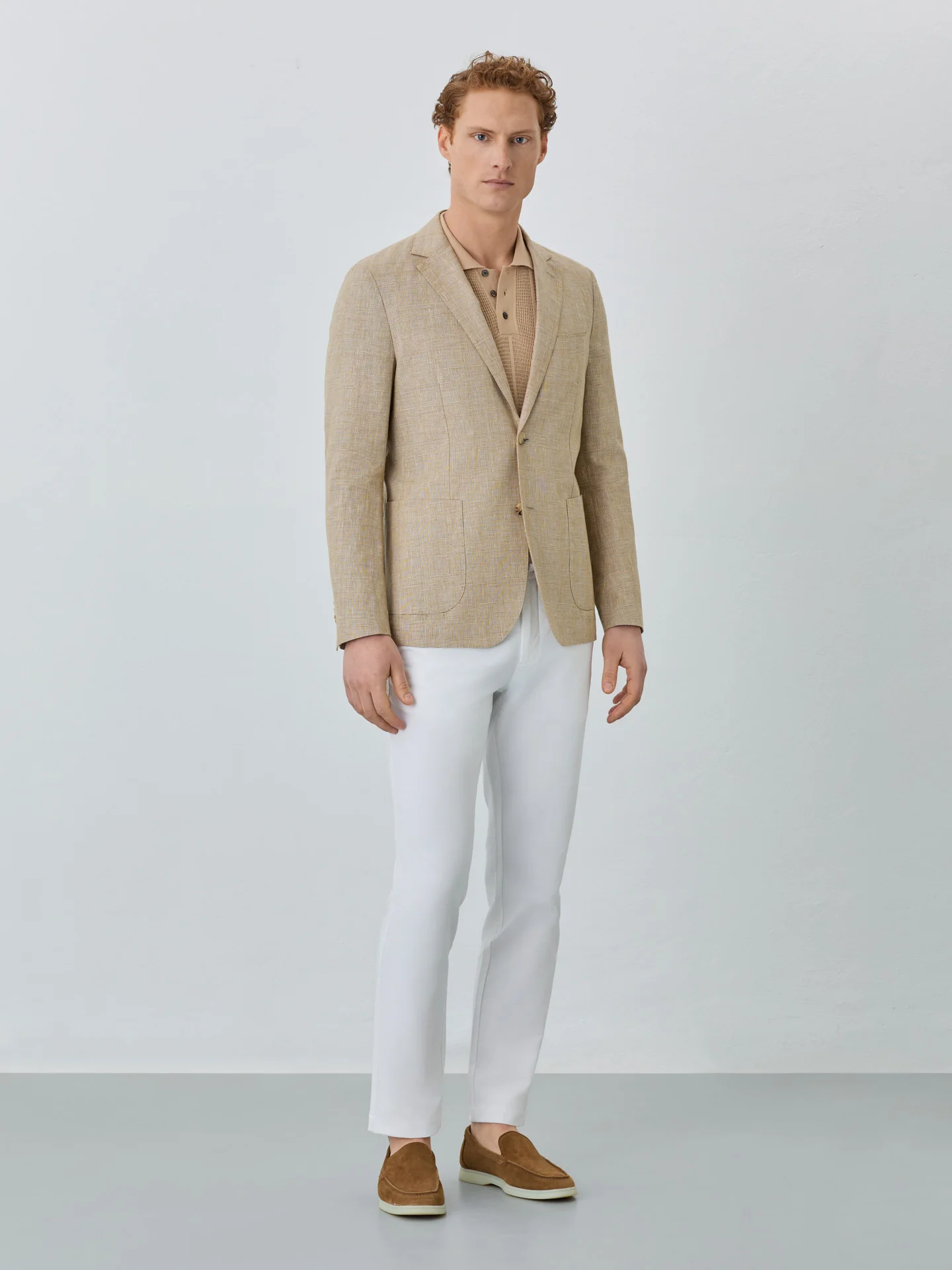 Half-Canvas Prince Of Wales Blazer In Linen Blend - Image 3