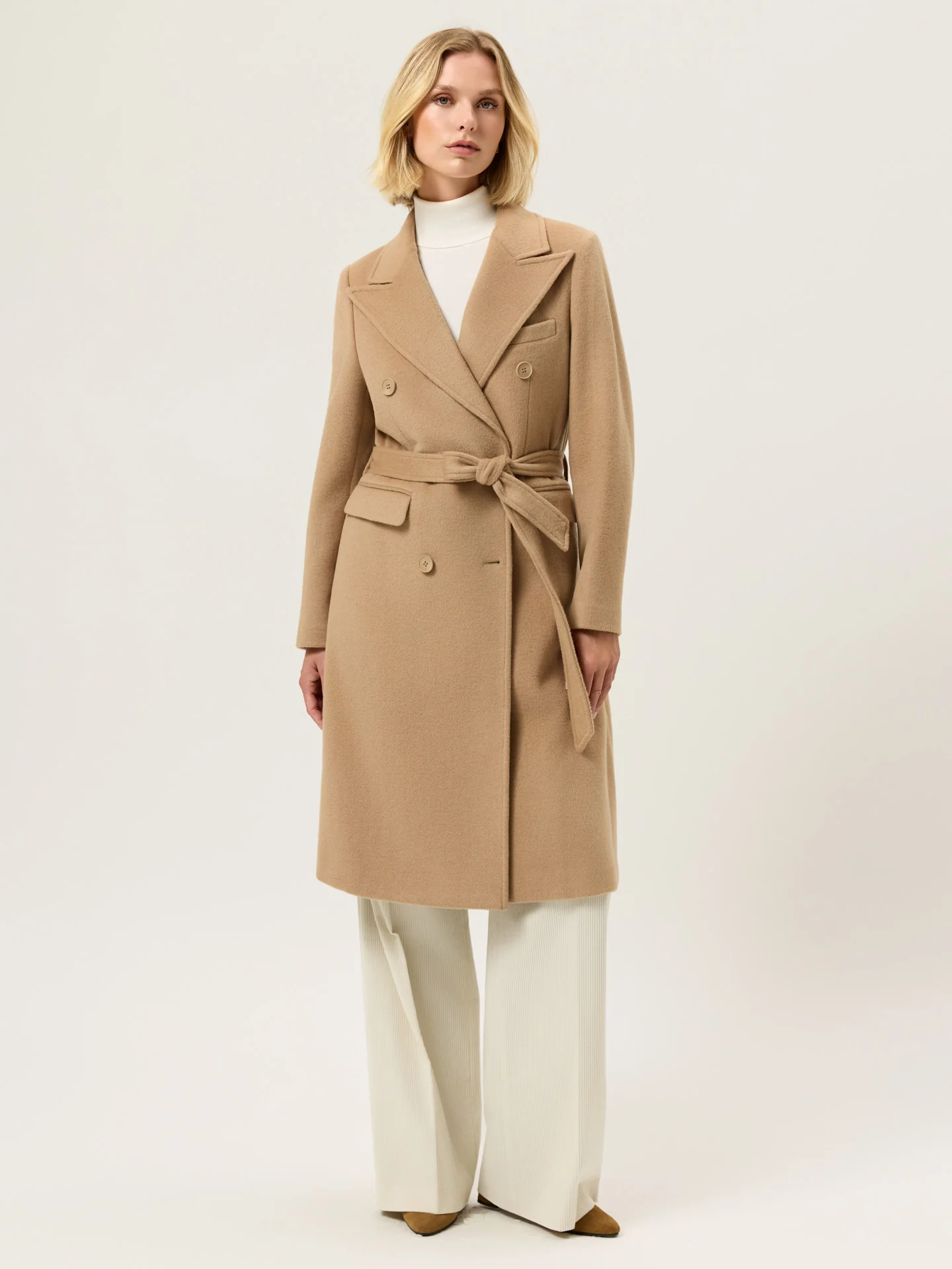 Handmade Overcoat In Wool Blend With Belt