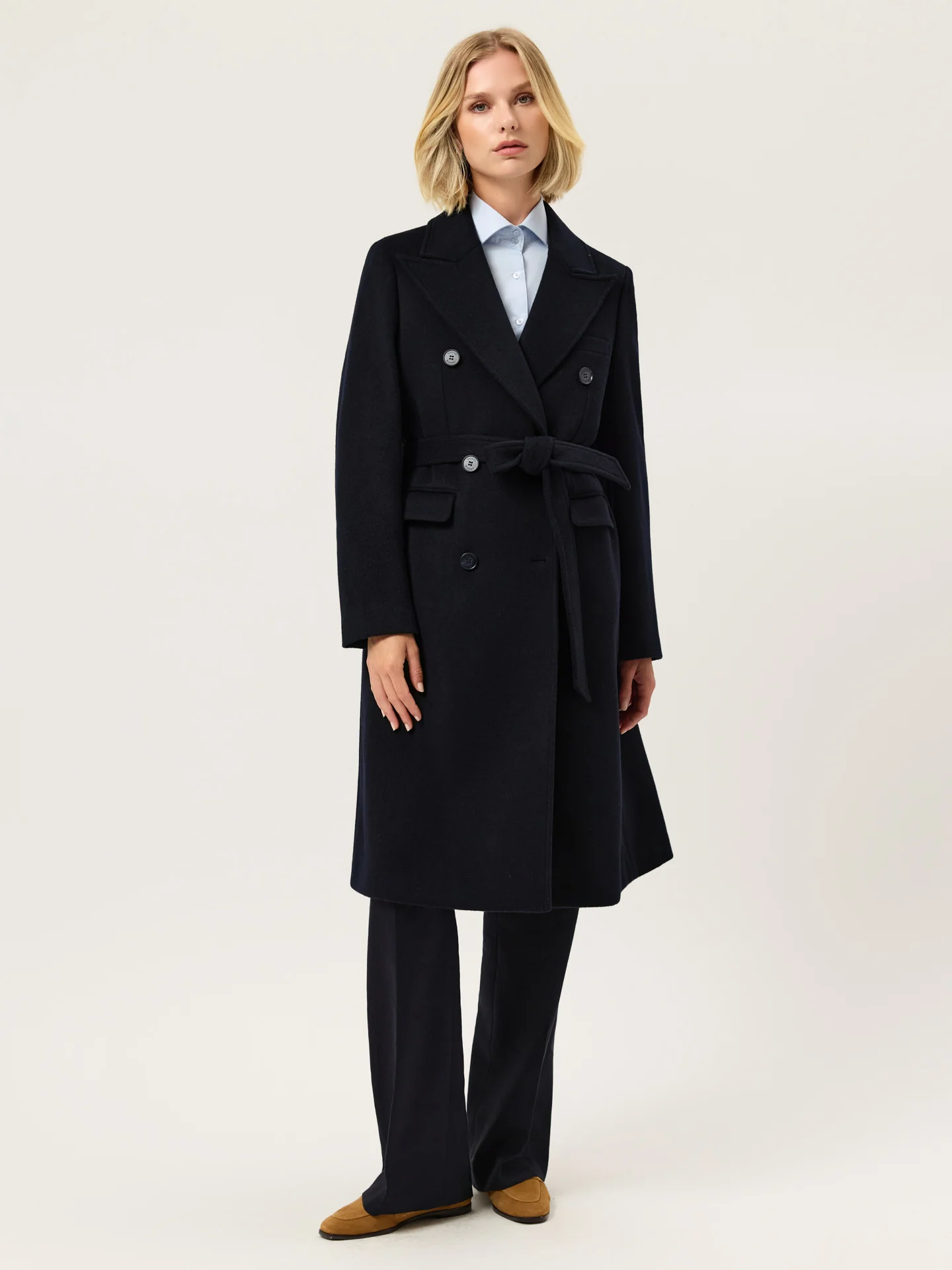 Handmade Overcoat In Wool Blend With Belt - Image 5