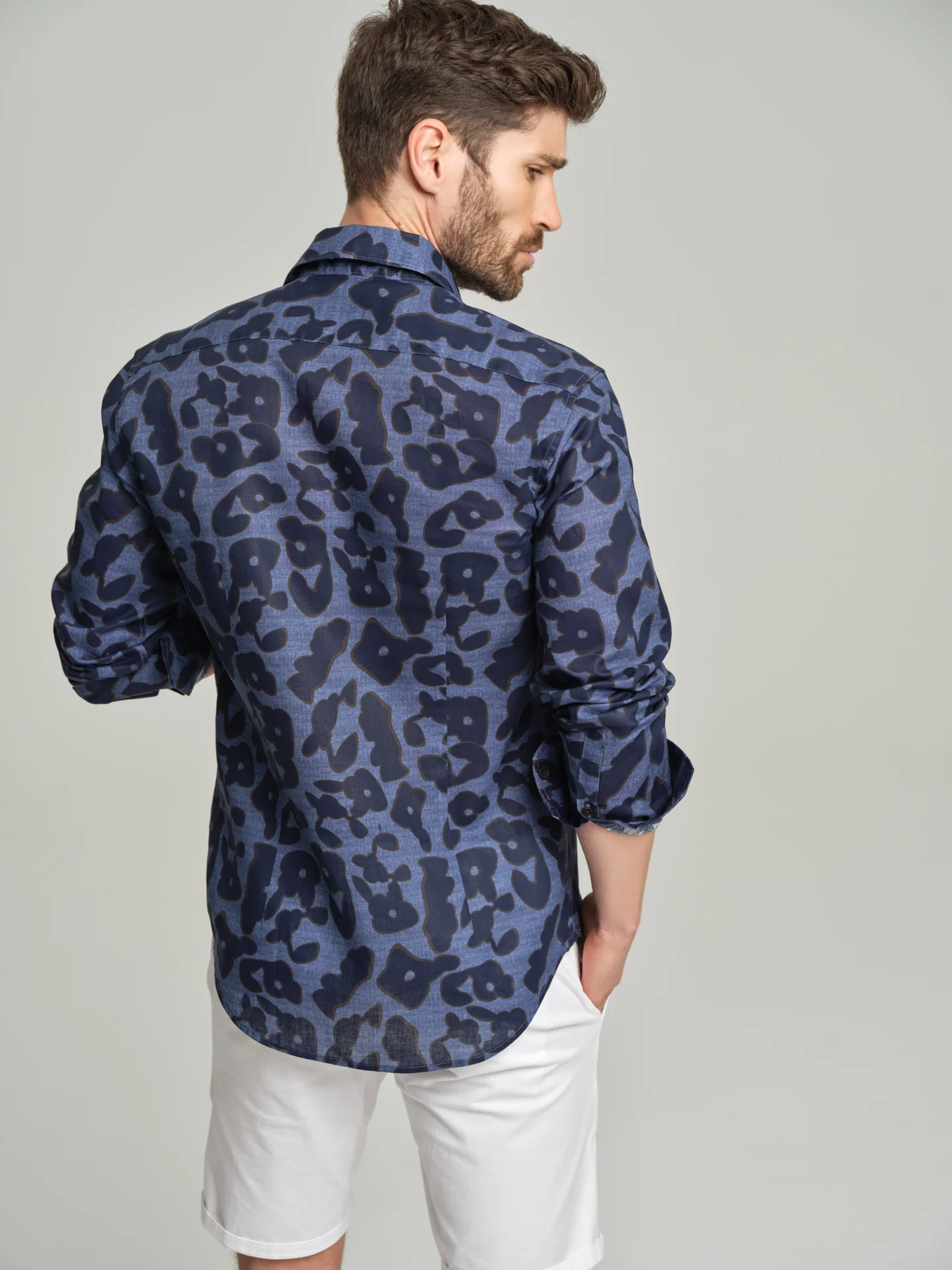 Havana Collection printed cotton and linen slim fit shirt - Image 2