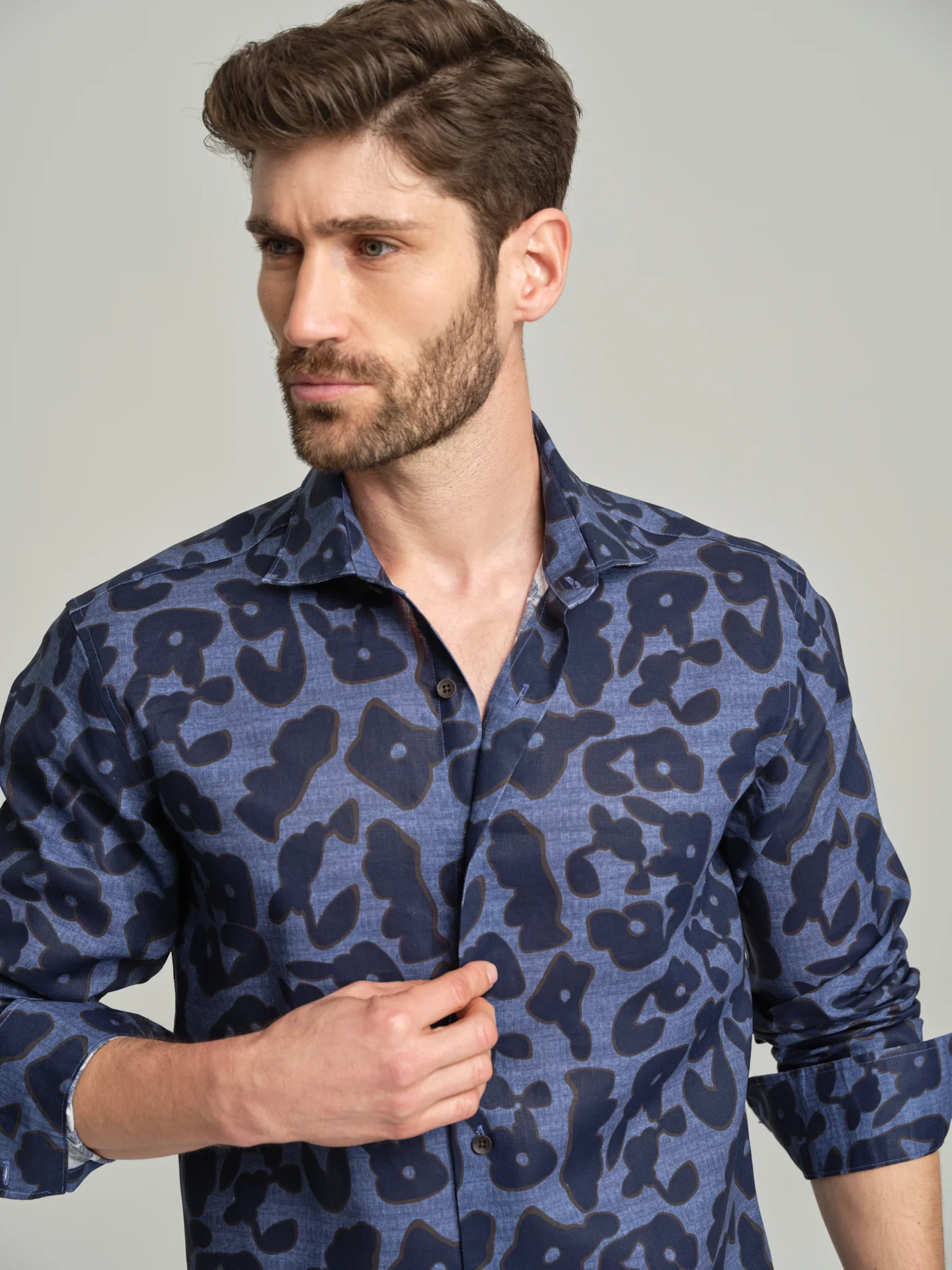 Havana Collection printed cotton and linen slim fit shirt - Image 3