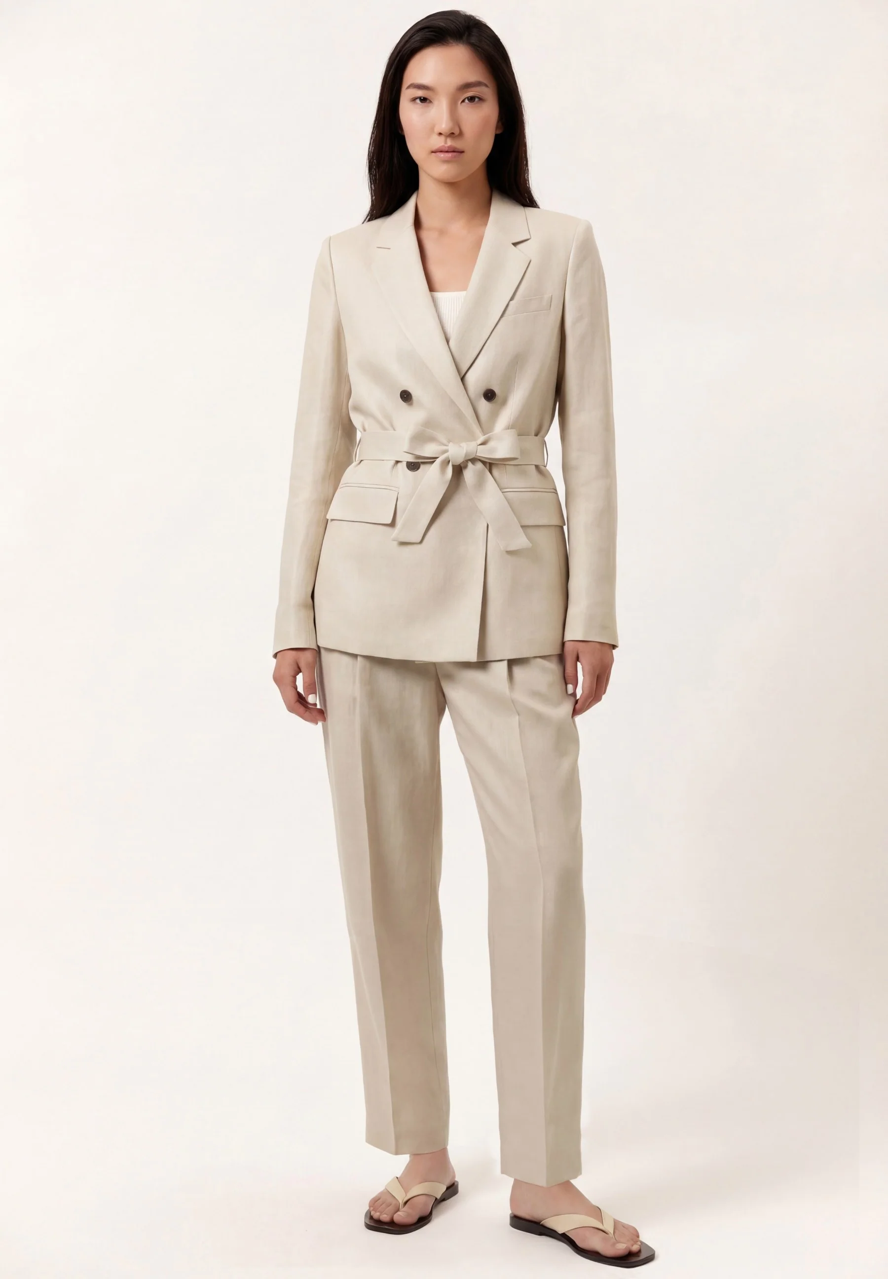 High-Waist Barrel-Leg Trousers In Viscose And Linen Blend - Image 2