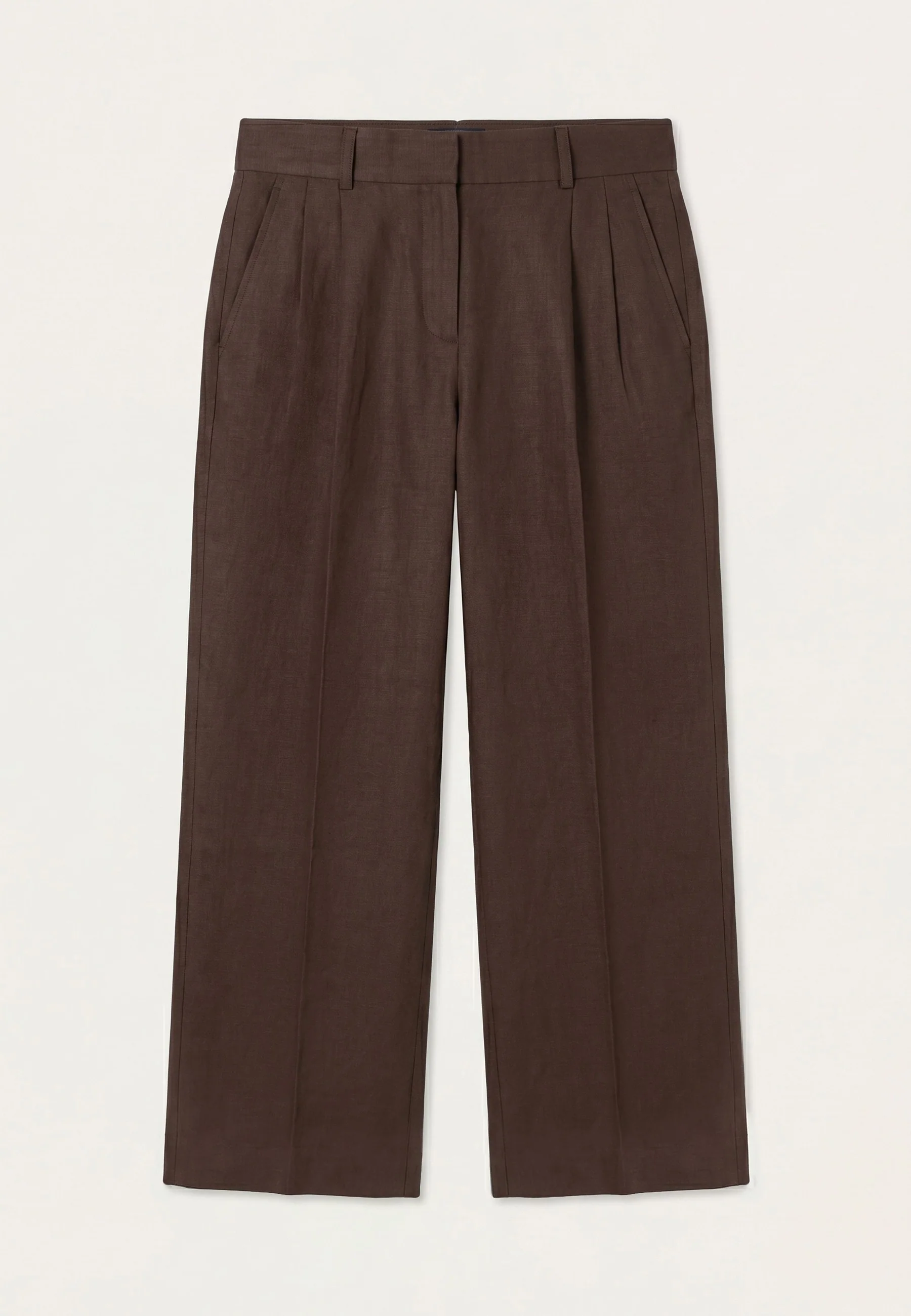 High-Waist Straight Leg Linen Trousers With Front Pleat