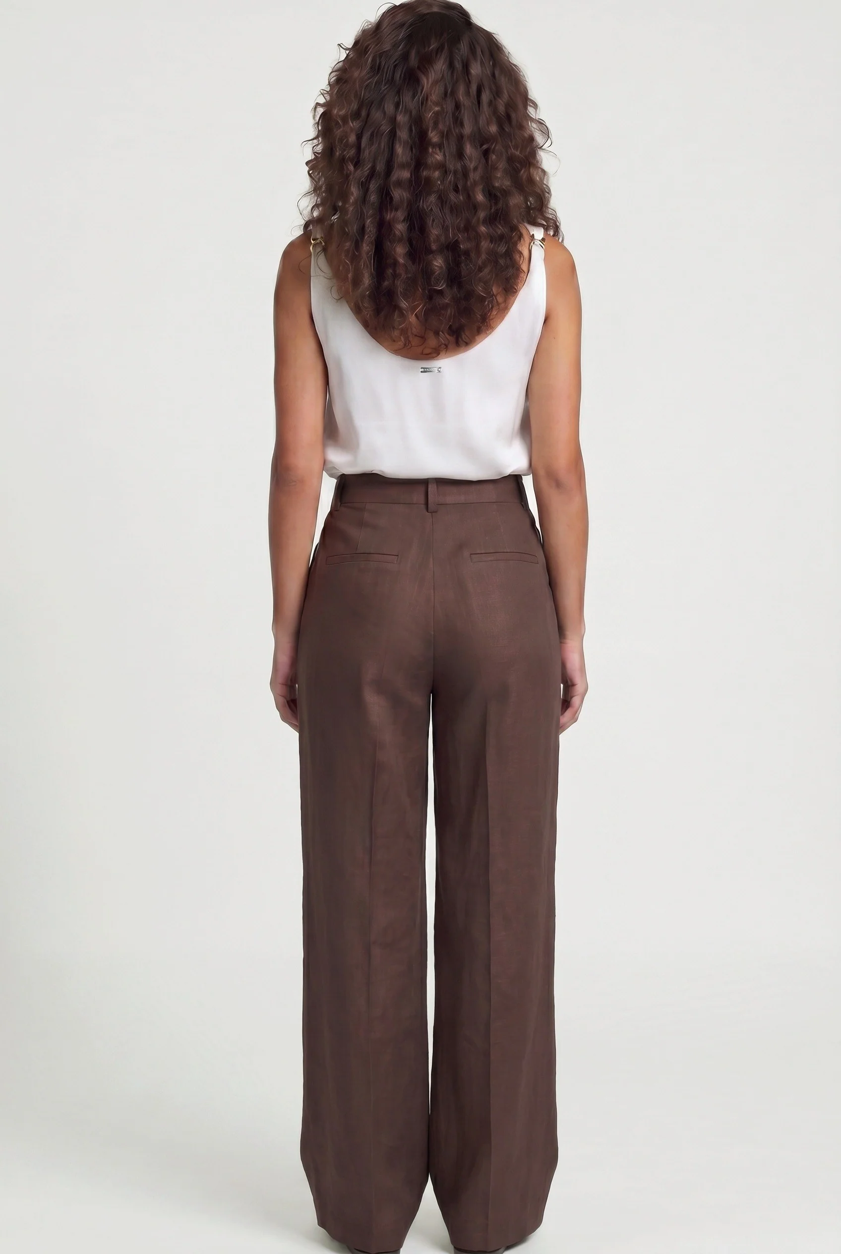 High-Waist Straight Leg Linen Trousers With Front Pleat - Image 2