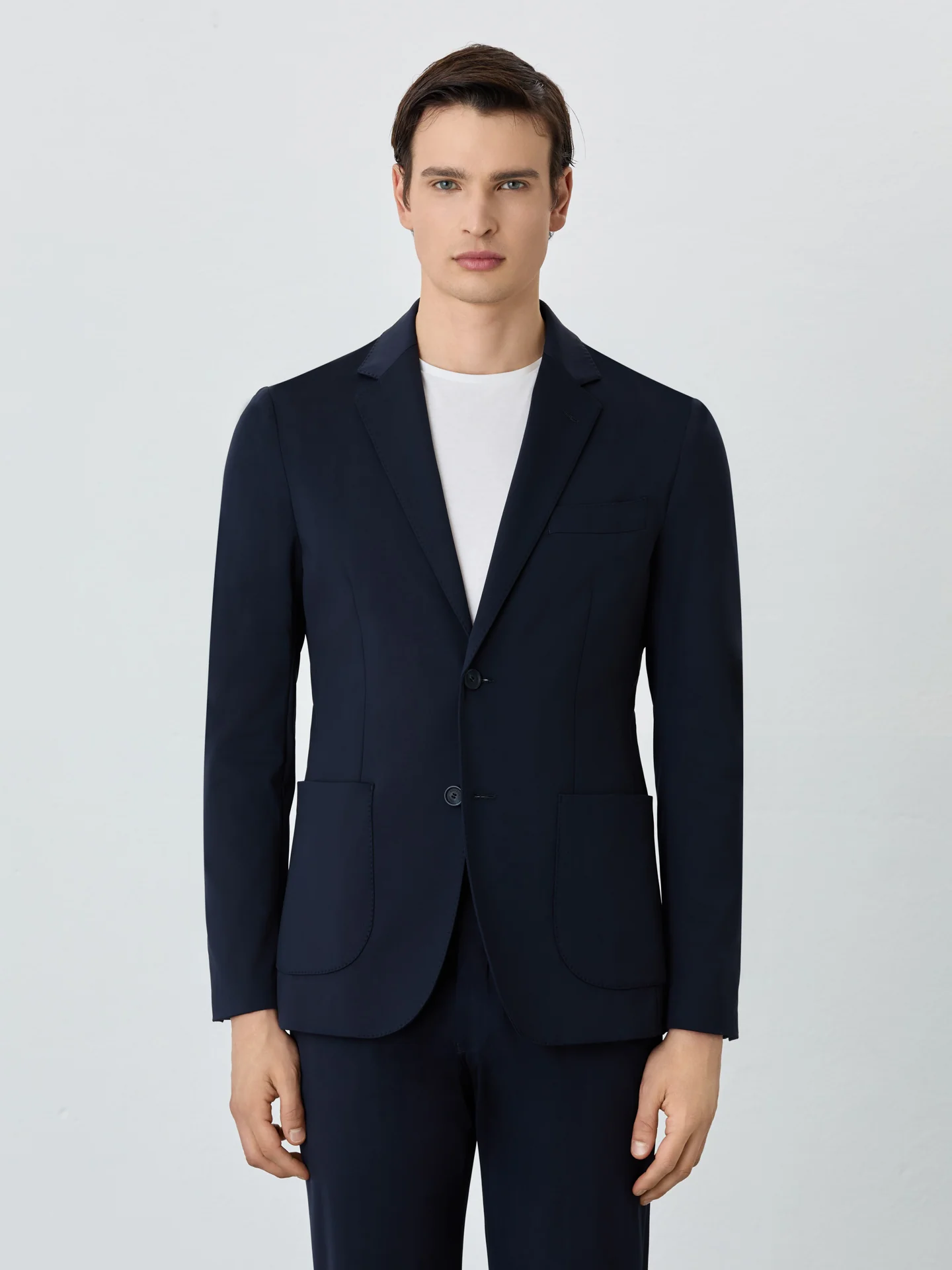 Jersey Blazer With Patch Pockets In Stretch Blend