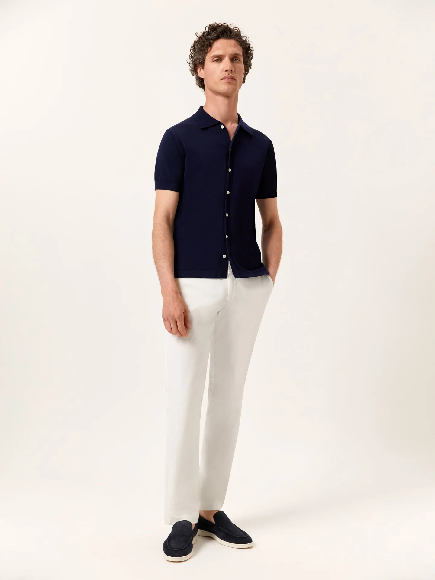 Knitted Shirt With Short Sleeves In Cotton and Silk Blend - Image 2