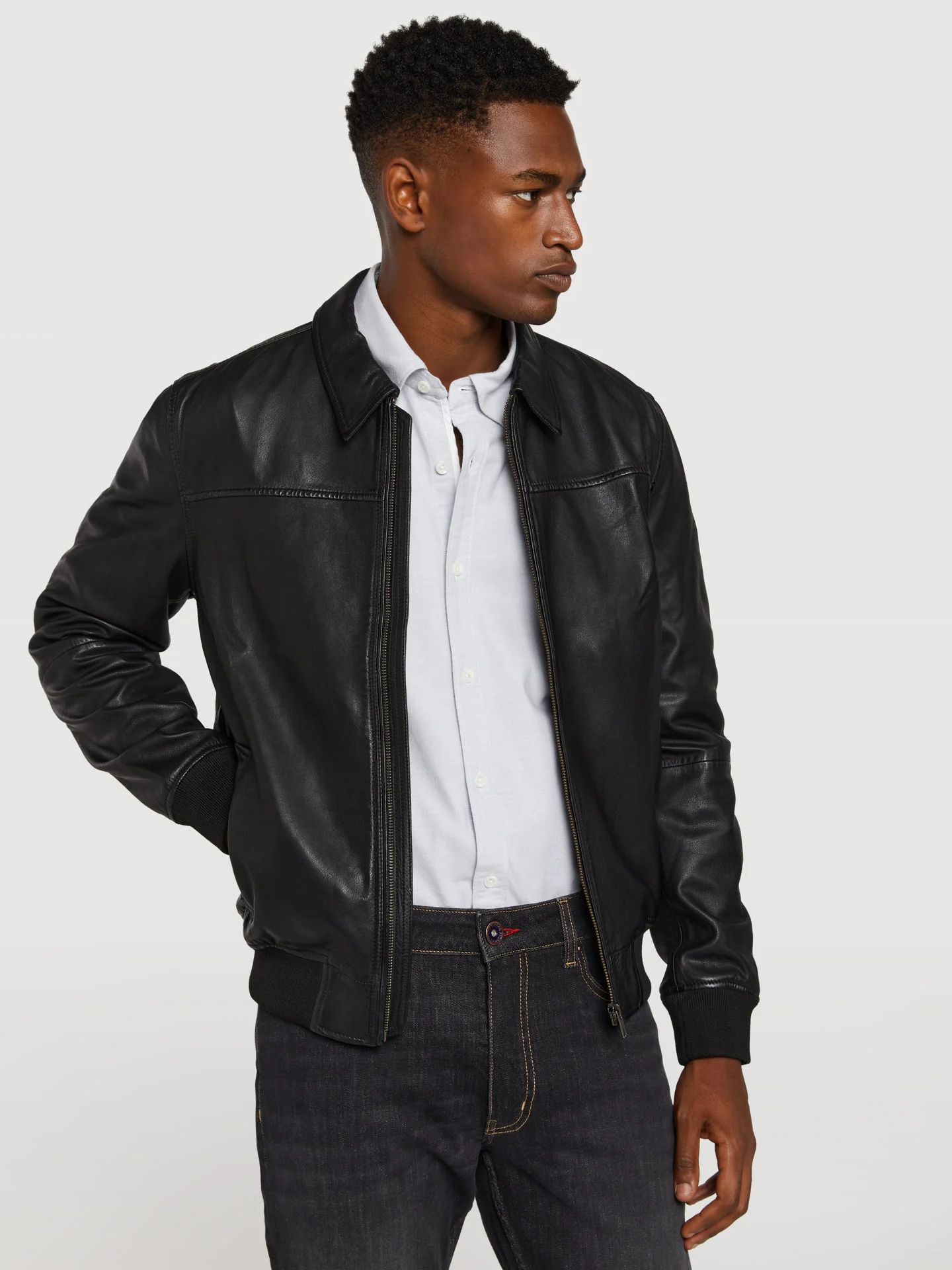 Leather bomber jacket