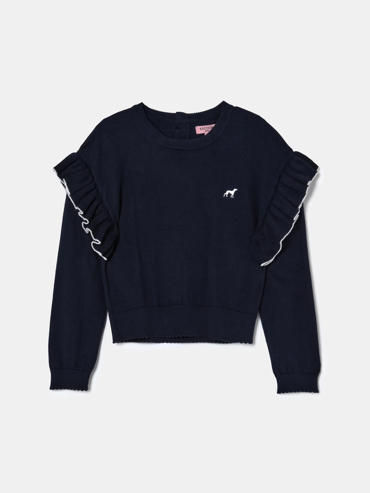 Long Sleeve Crew Neck Sweater with Knit Frills