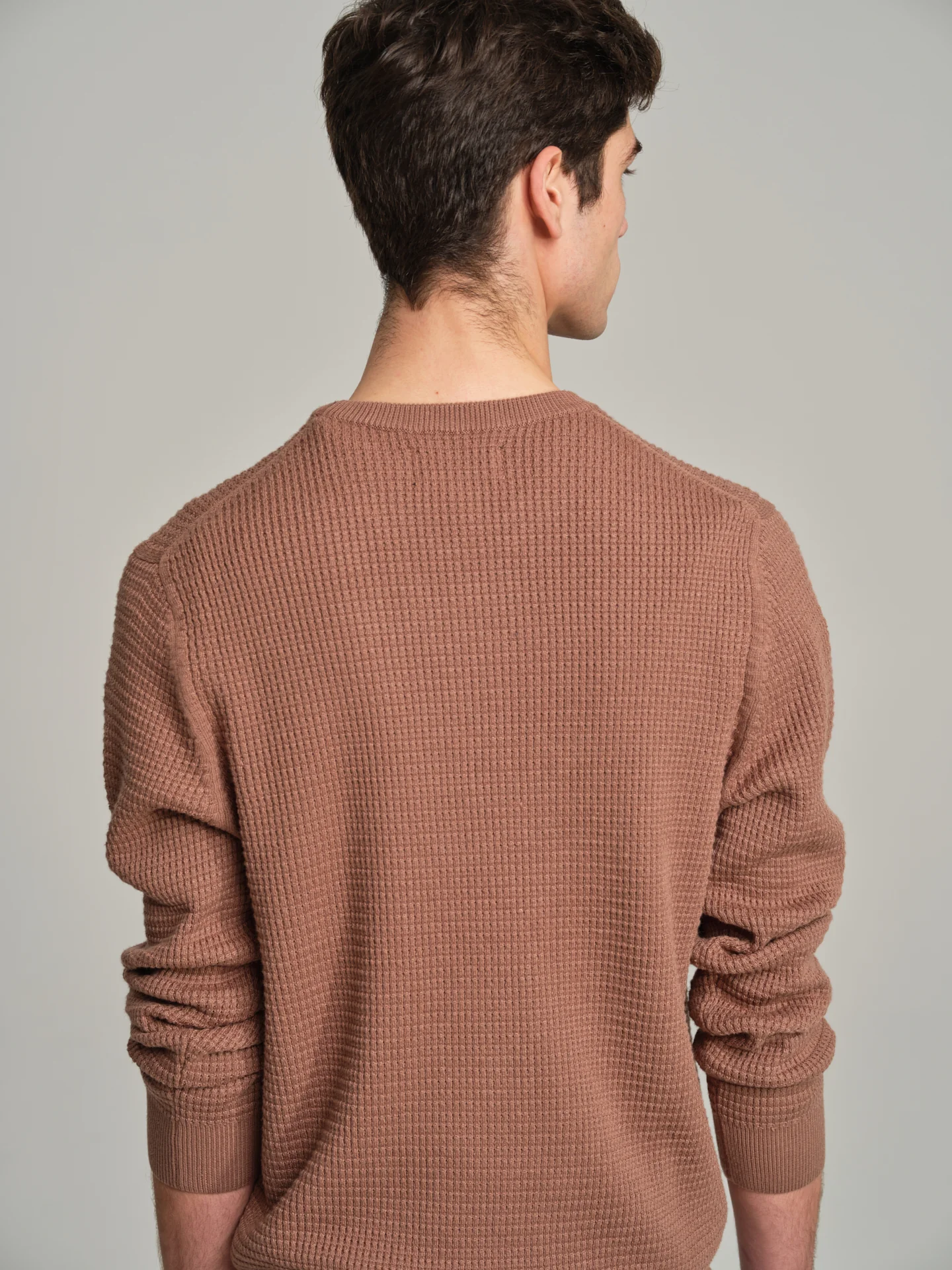 Long sleeve crew neck sweater with waffle knitting - Image 3
