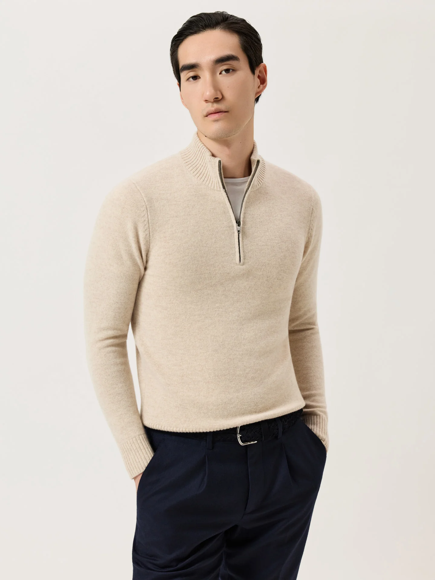 Long Sleeve Half-Zip Sweater In Pure Lambswool - Image 7