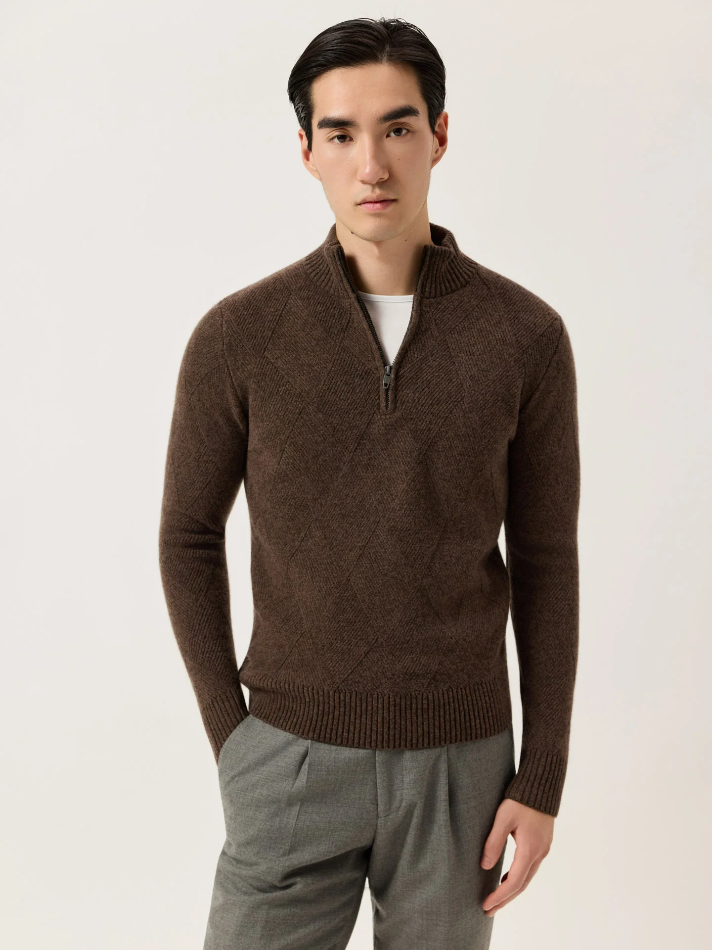 Long Sleeve Half-Zip Sweater With Fancy Stitch In Pure Lambswool - Image 2