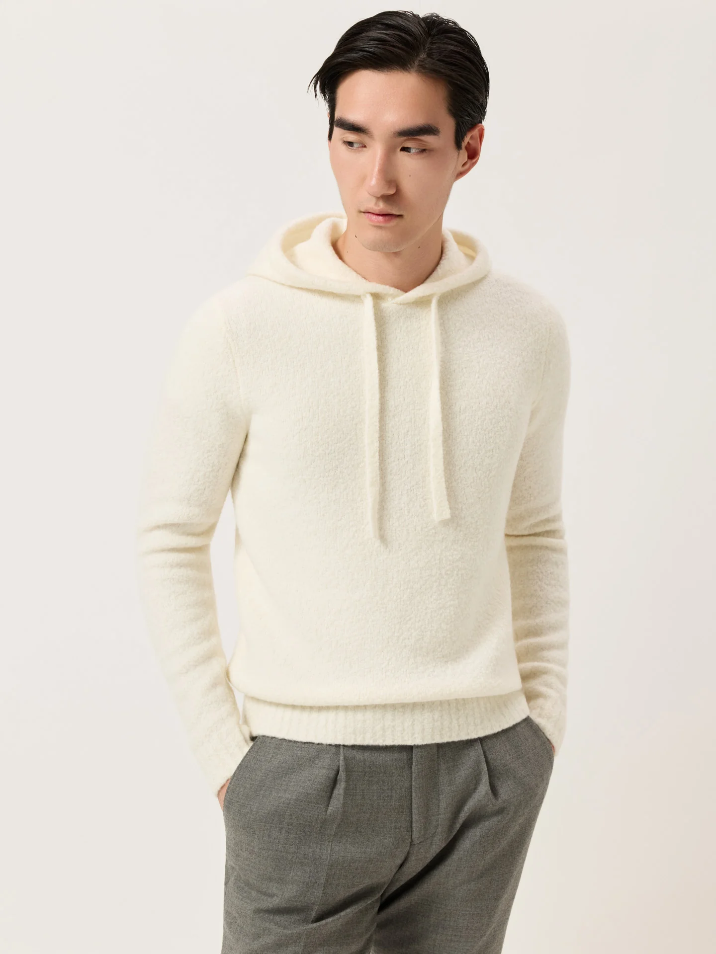 Long Sleeve Hooded Sweater In Wool And Cashmere Bouclé Knit - Image 7