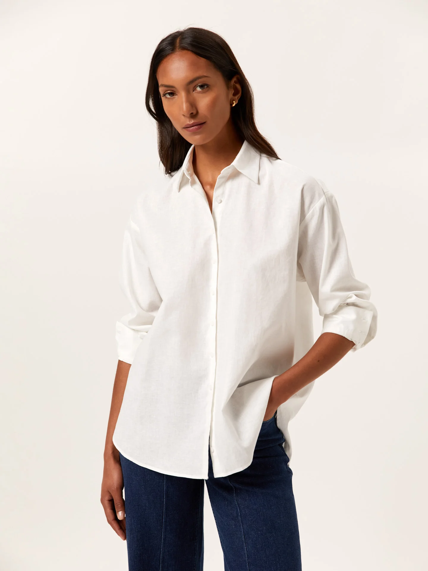 Loose Fit Plain Linen Shirt