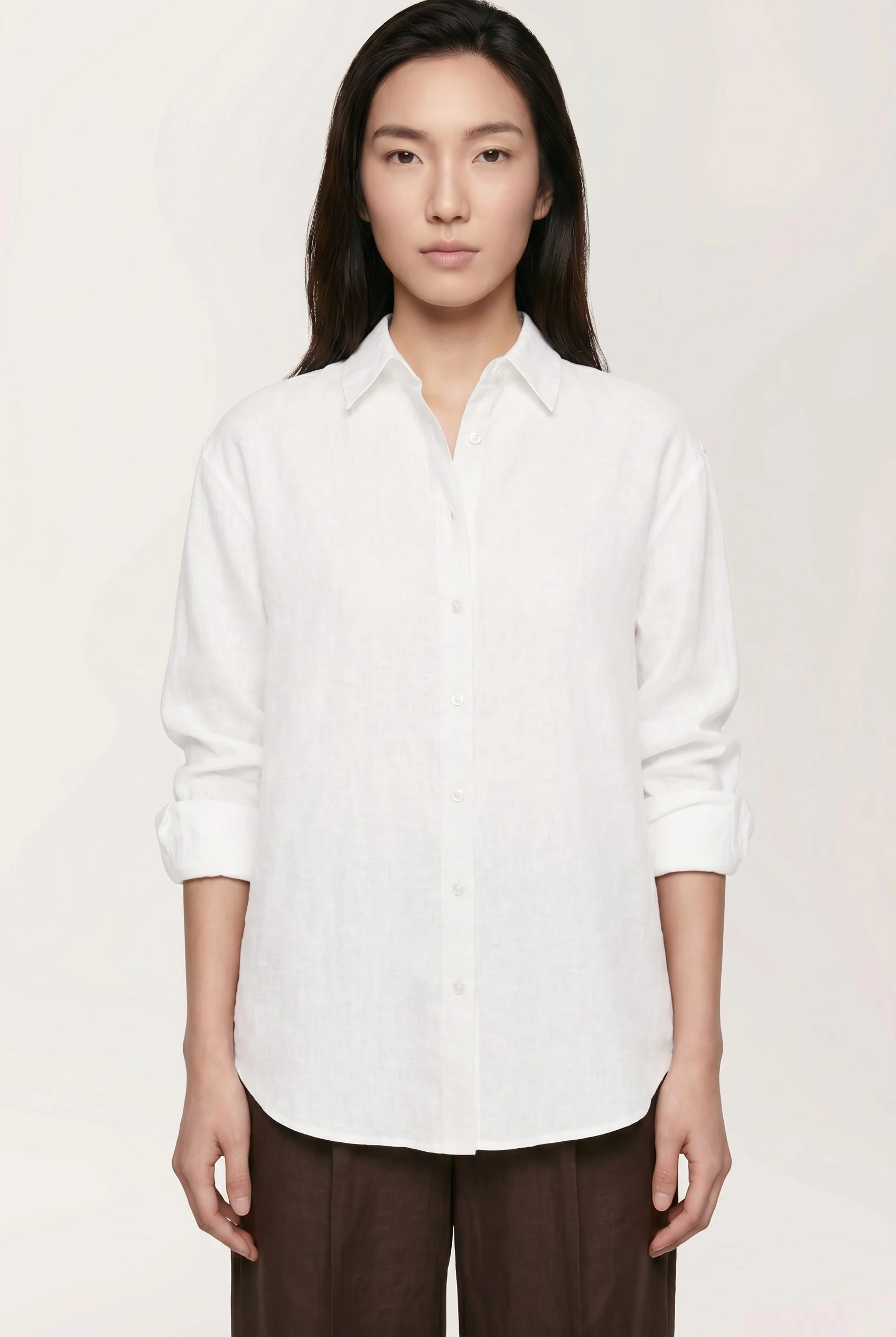 Loose Fit Shirt In Linen And Cotton Blend With Ladder Embroidery Detail