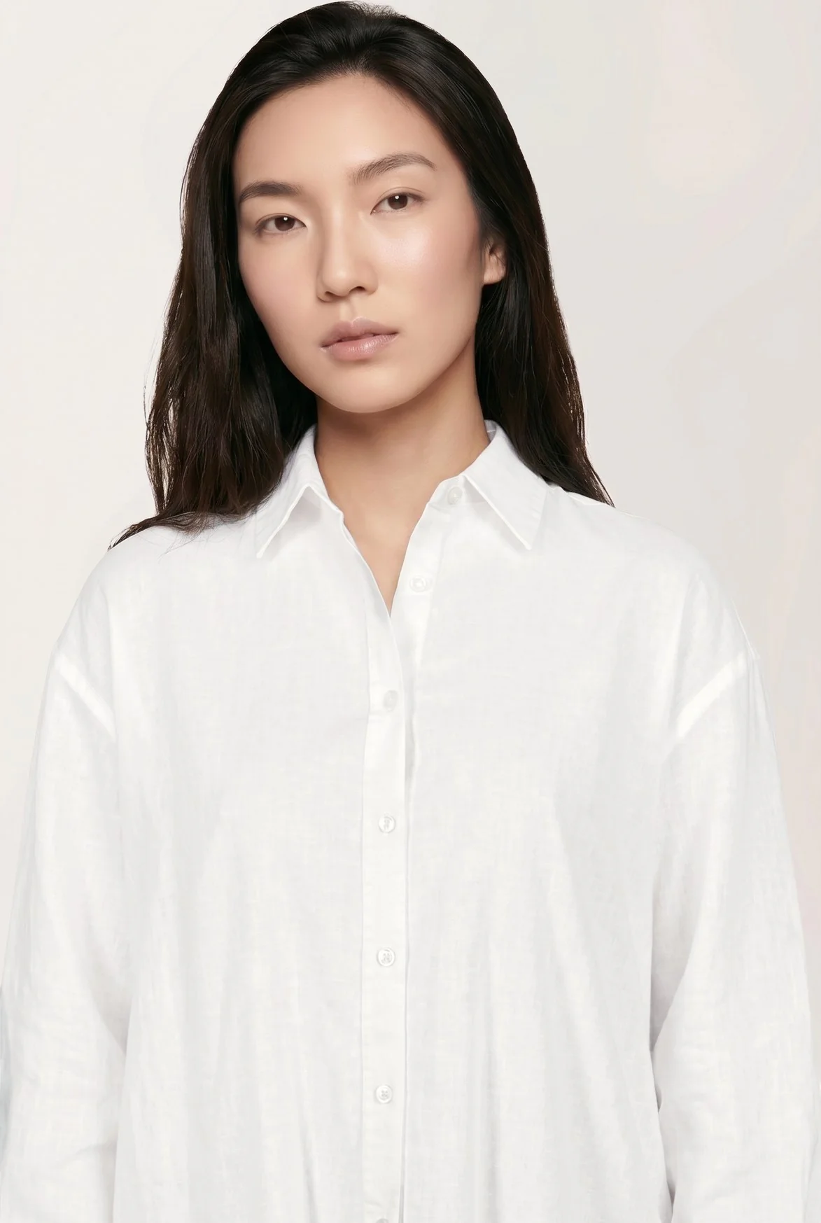 Loose Fit Shirt In Linen And Cotton Blend With Ladder Embroidery Detail - Image 2