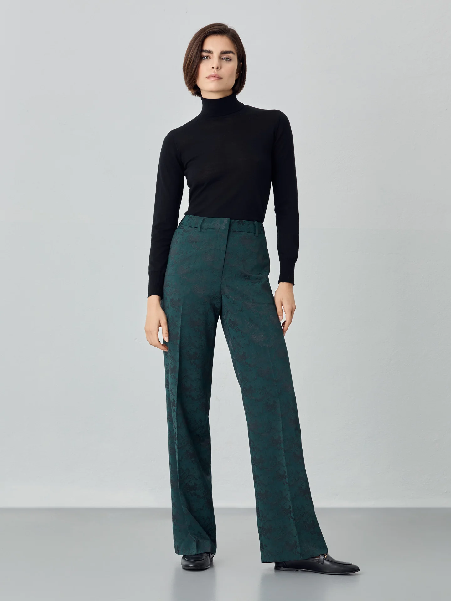 Loose Fit Trousers In Jacquard Fabric - Image 2