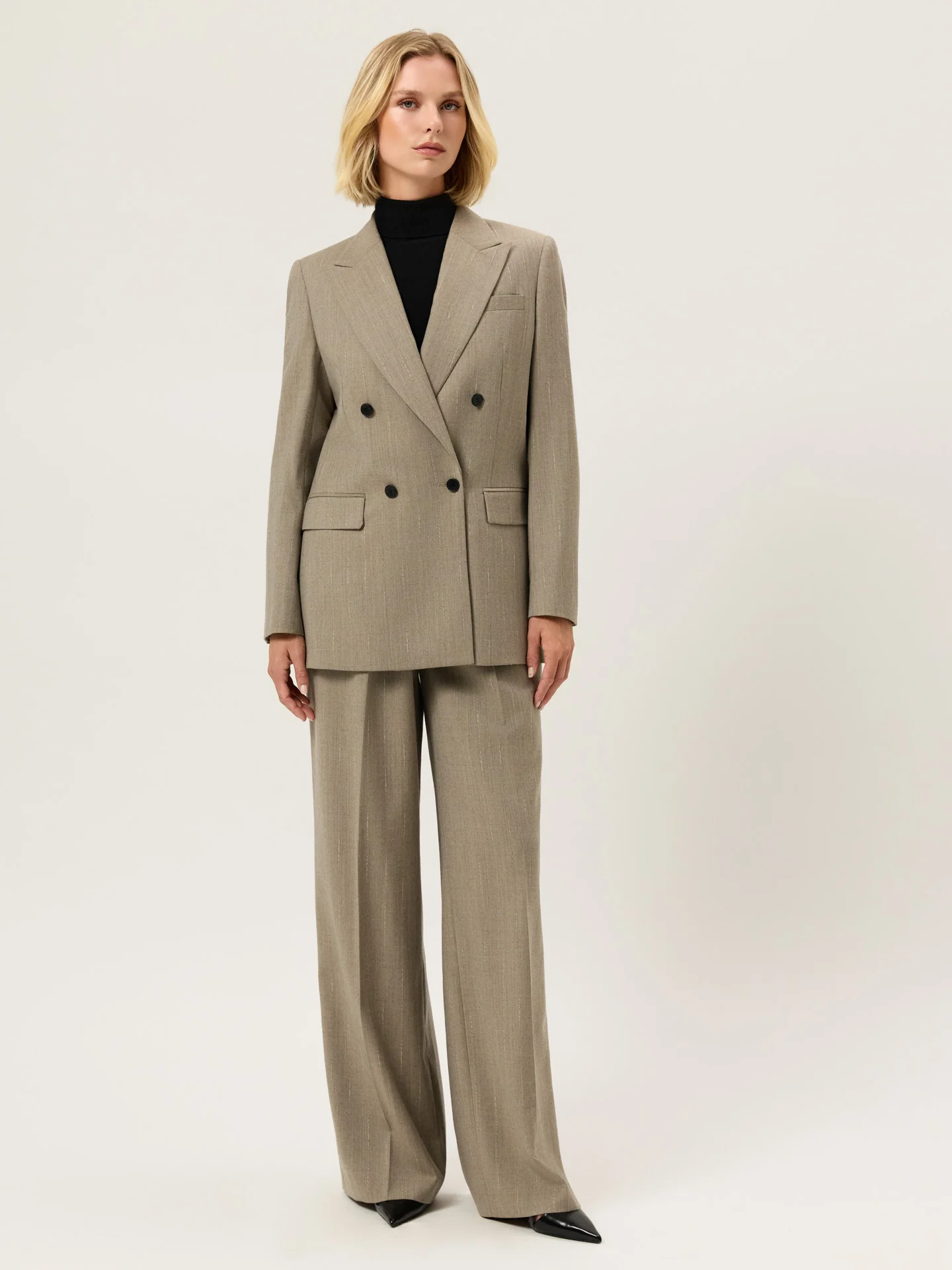 Loose Fit Trousers In Striped Wool Blend With Pleats