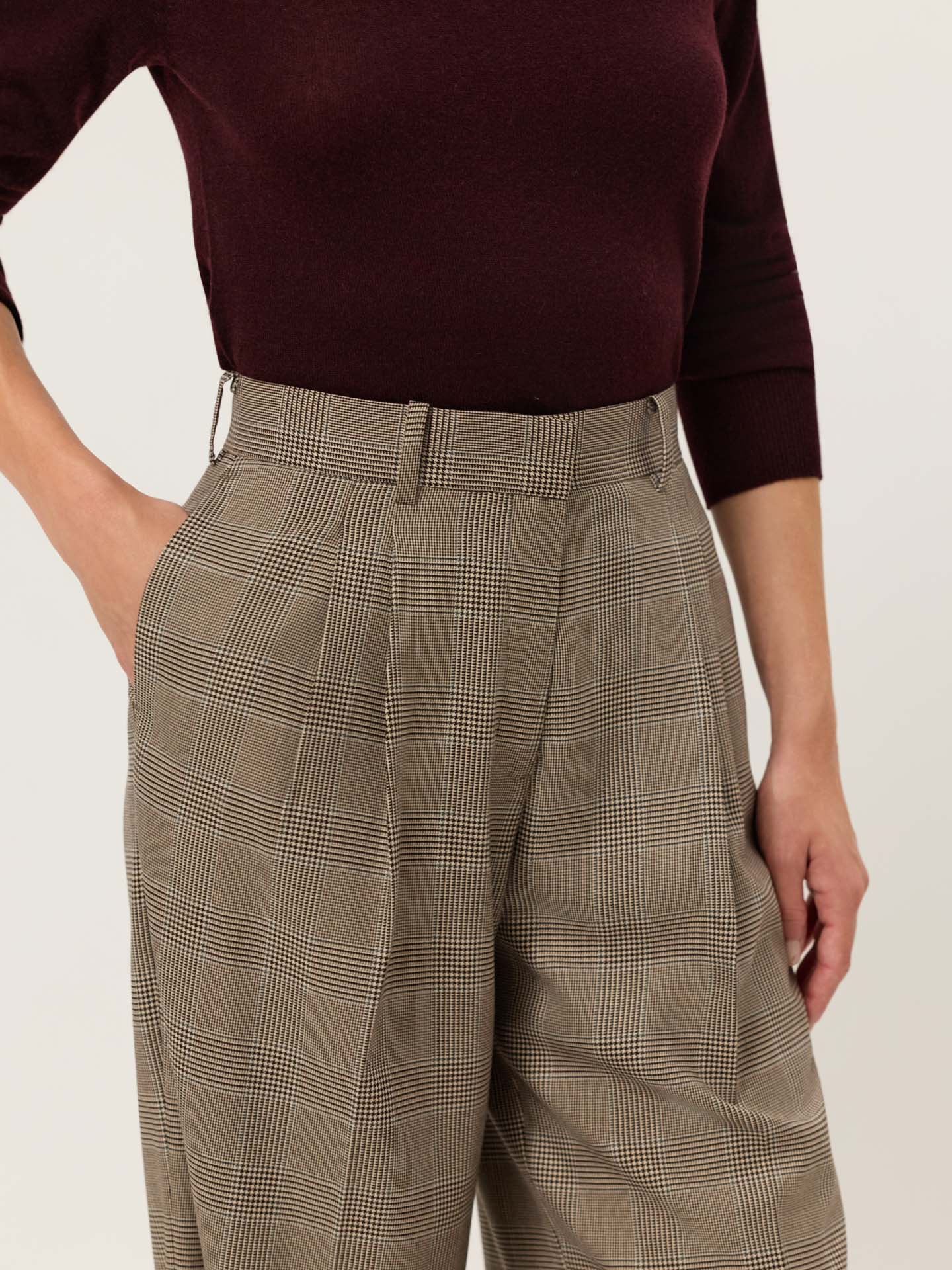 Loose Fit Trousers In Viscose Blend Checks With Pleats - Image 2
