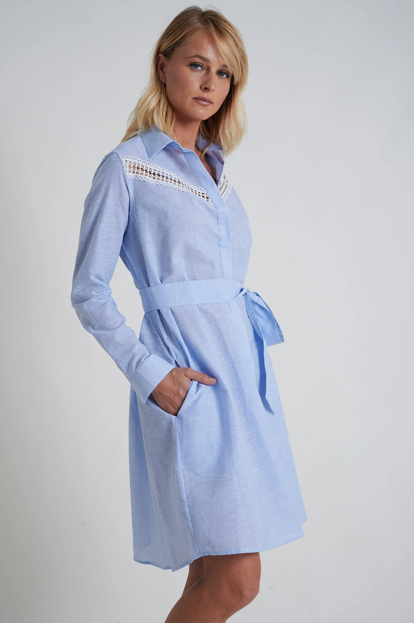 Midi shirt dress in cotton and linen blend - Image 3