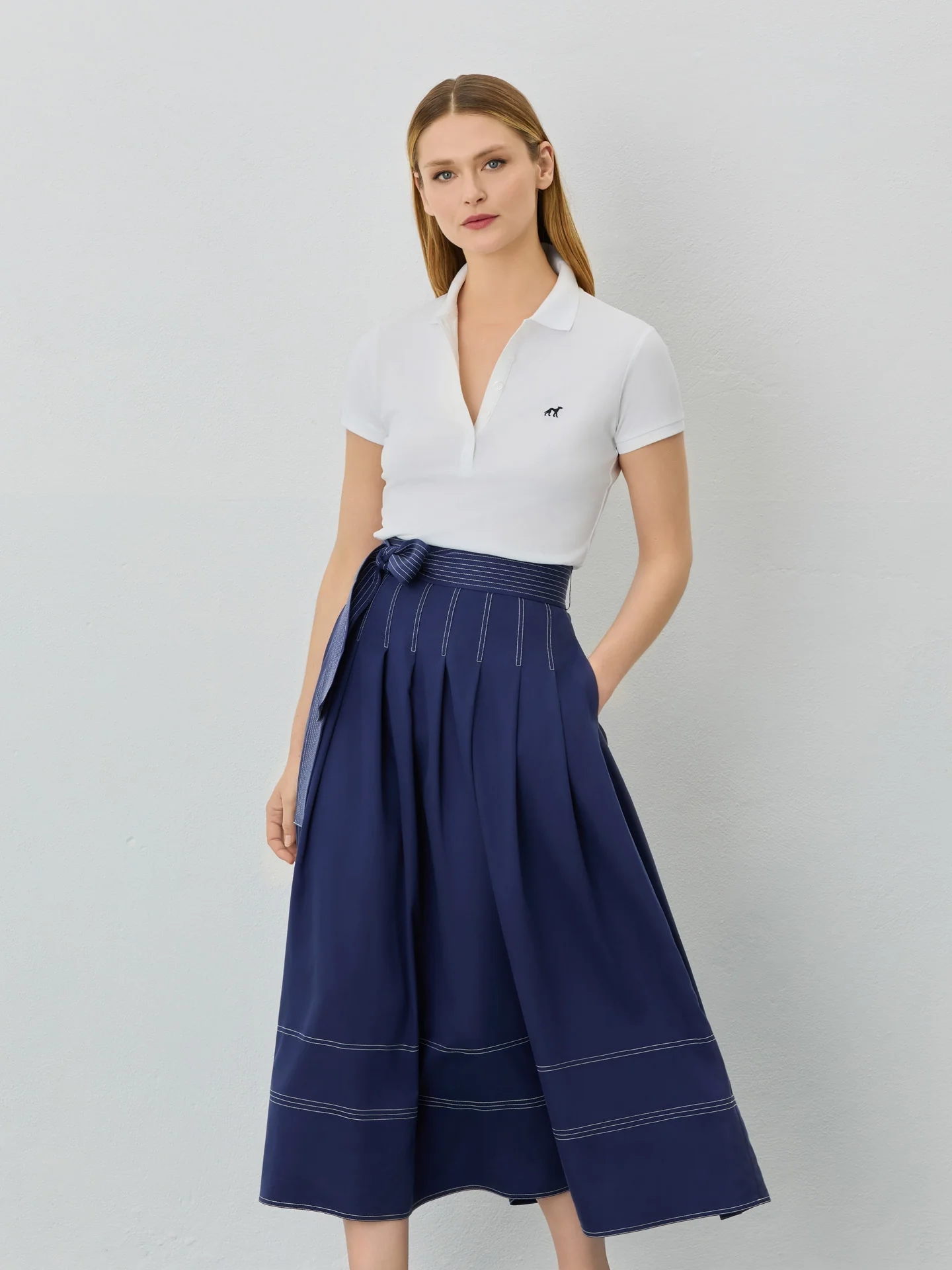 Midi Skirt In Tencel Blend With Belt