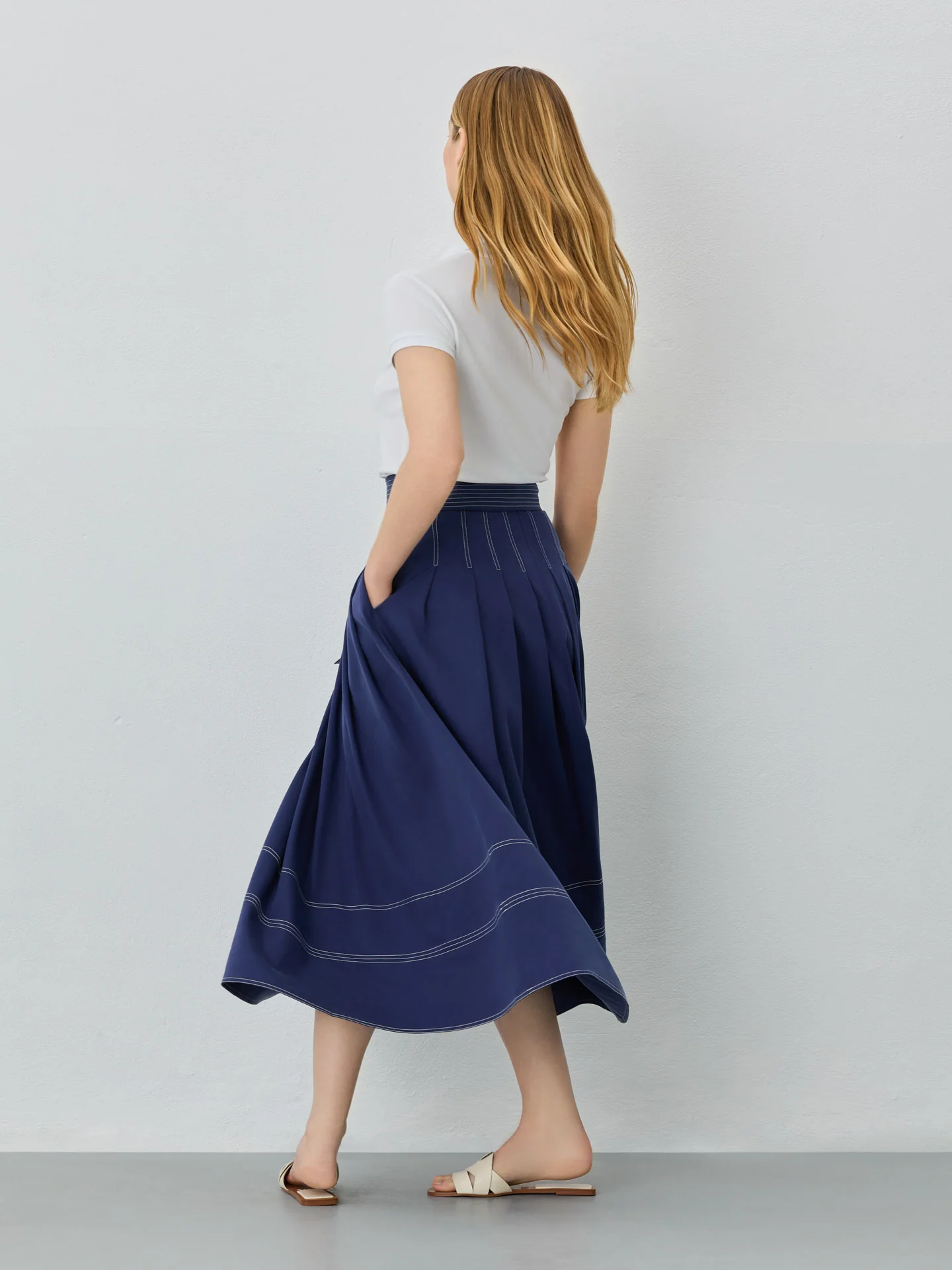 Midi Skirt In Tencel Blend With Belt - Image 2