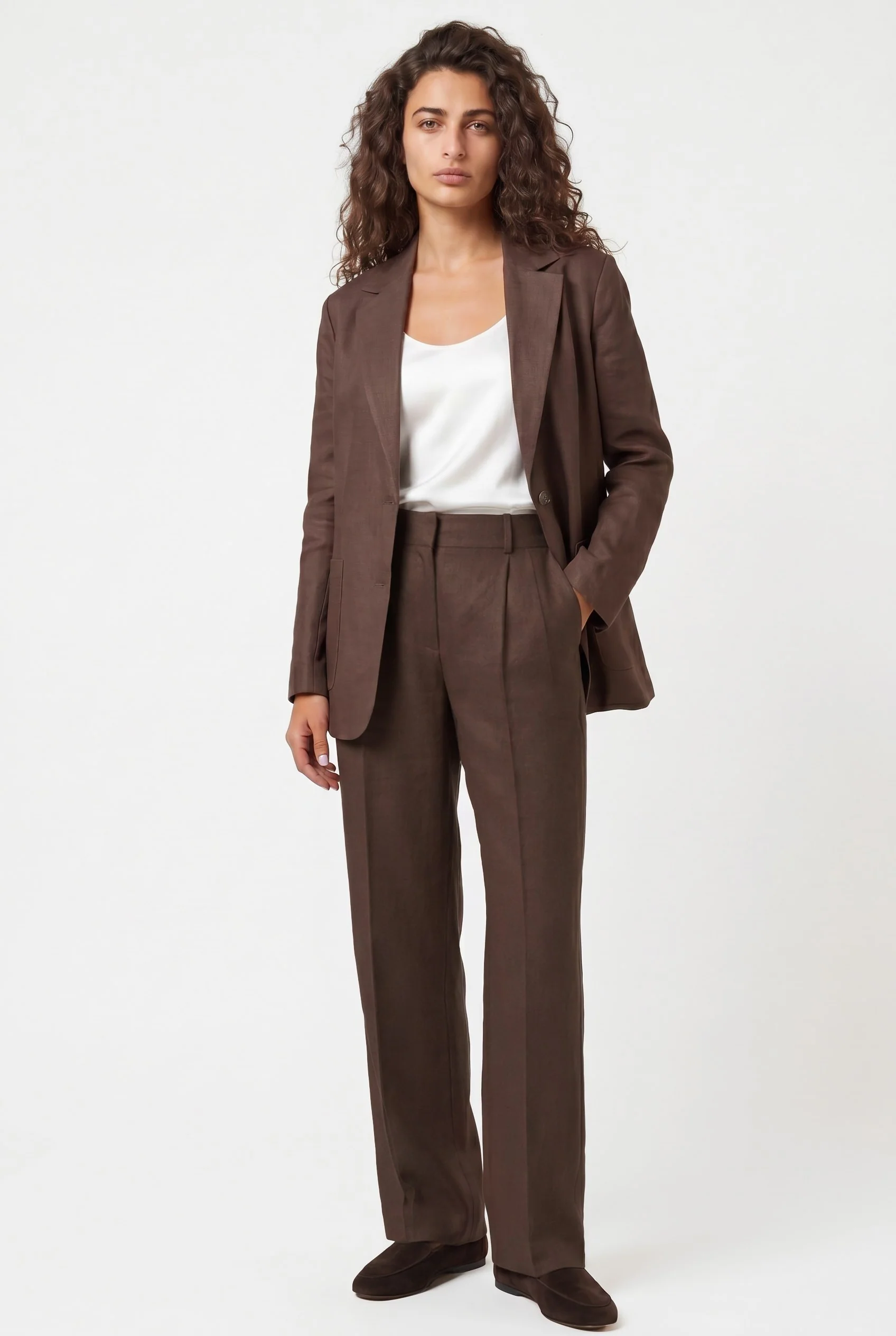Oversized Linen Blazer With Shirt Construction And Patch Pockets