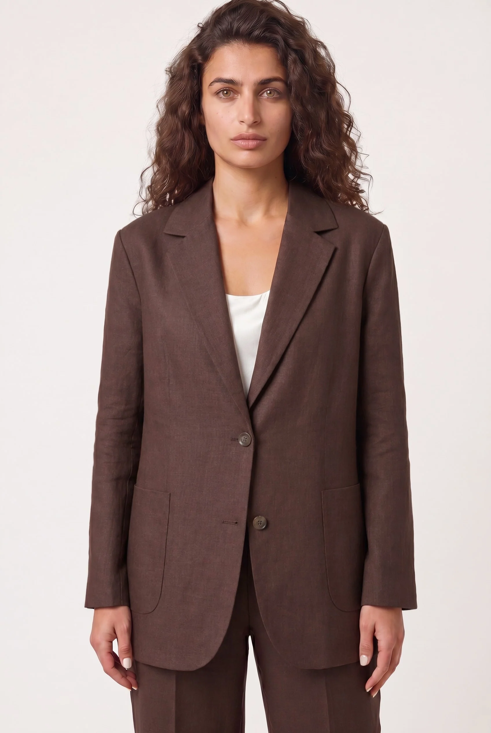 Oversized Linen Blazer With Shirt Construction And Patch Pockets - Image 3