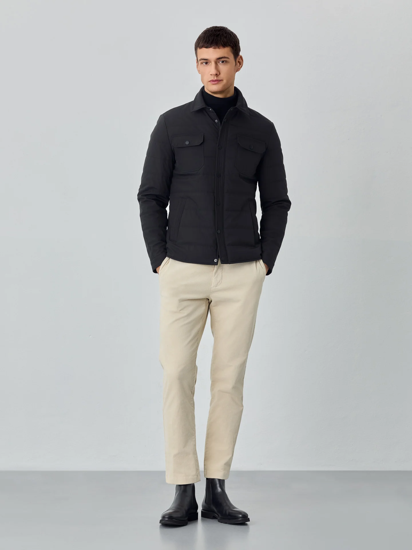 Padded and Quilted Shirt Jacket With Chest Pockets
