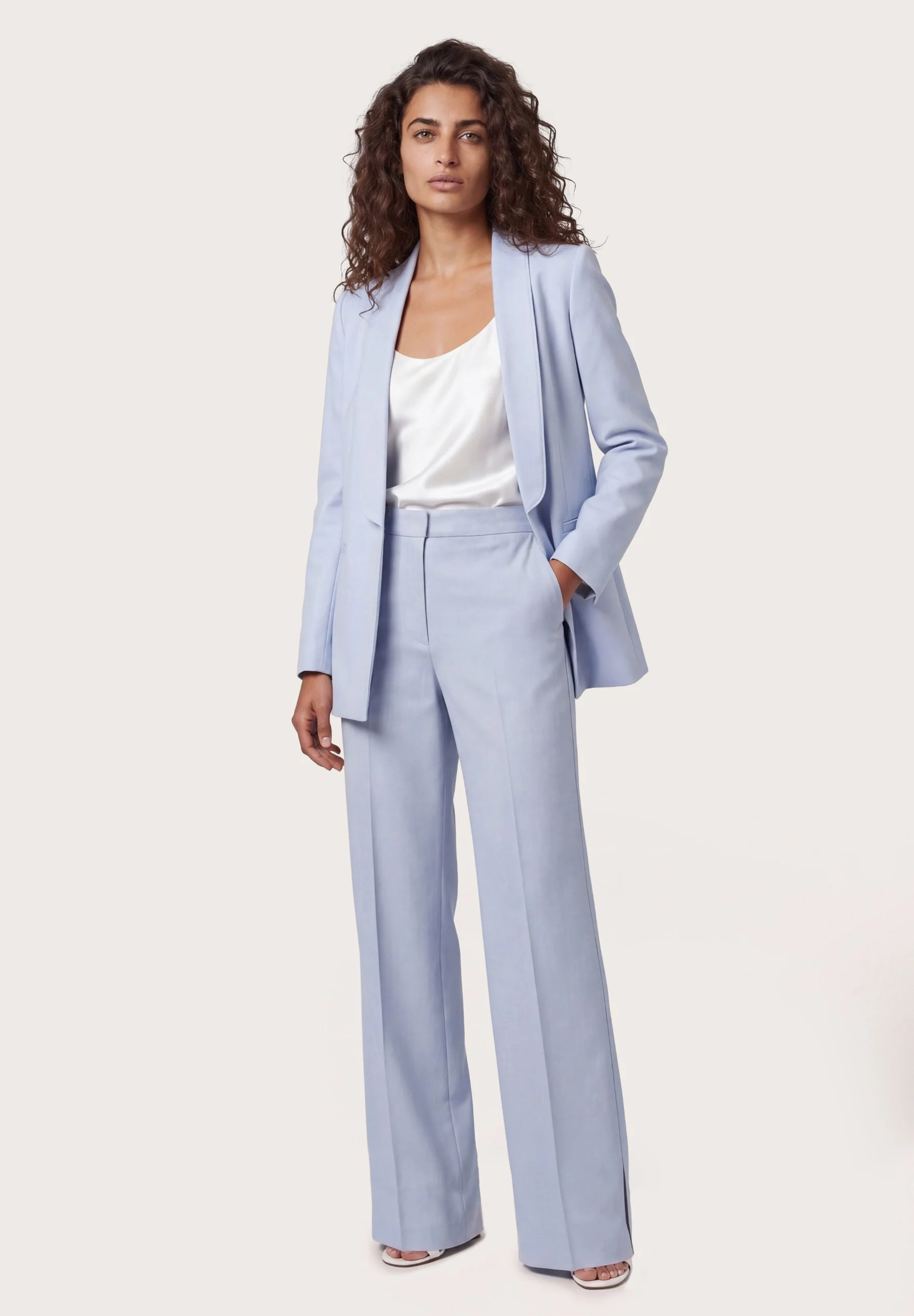Regular Fit Blazer In Viscose And Linen Blend With Faux Shawl Lapel