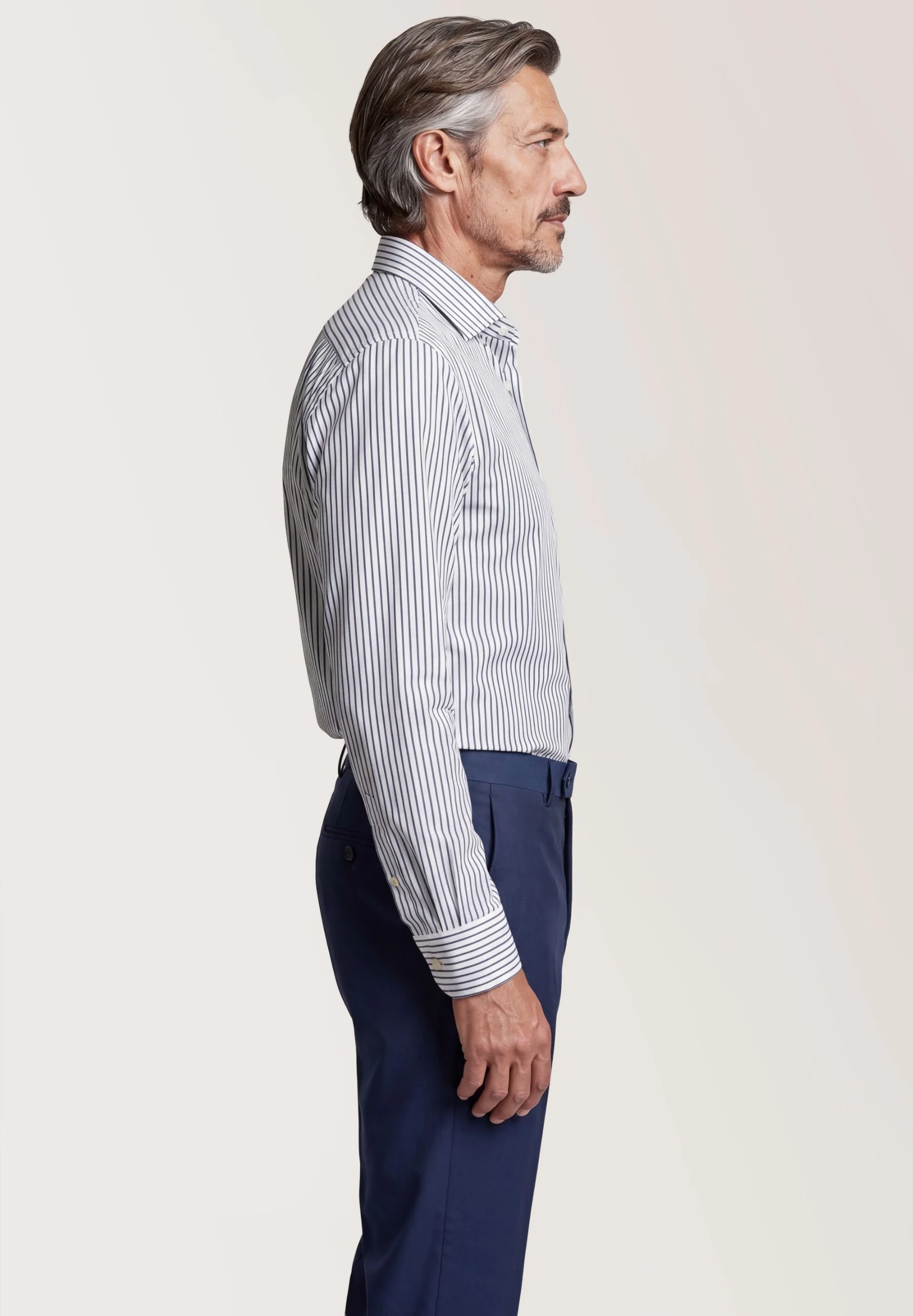 Regular Fit Business Striped Cotton Shirt with Oxford Collar - Image 3