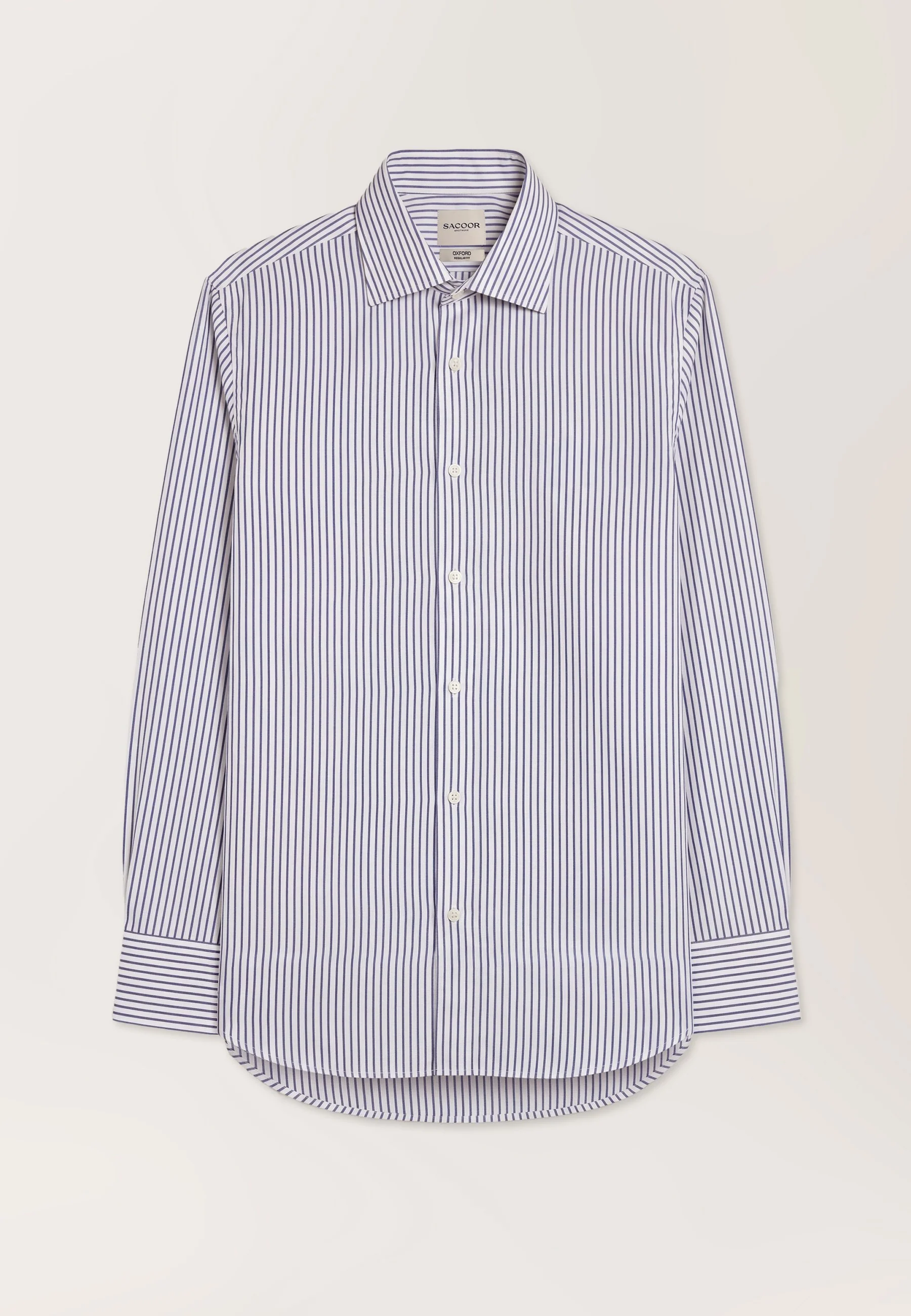 Regular Fit Business Striped Cotton Shirt with Oxford Collar - Image 4