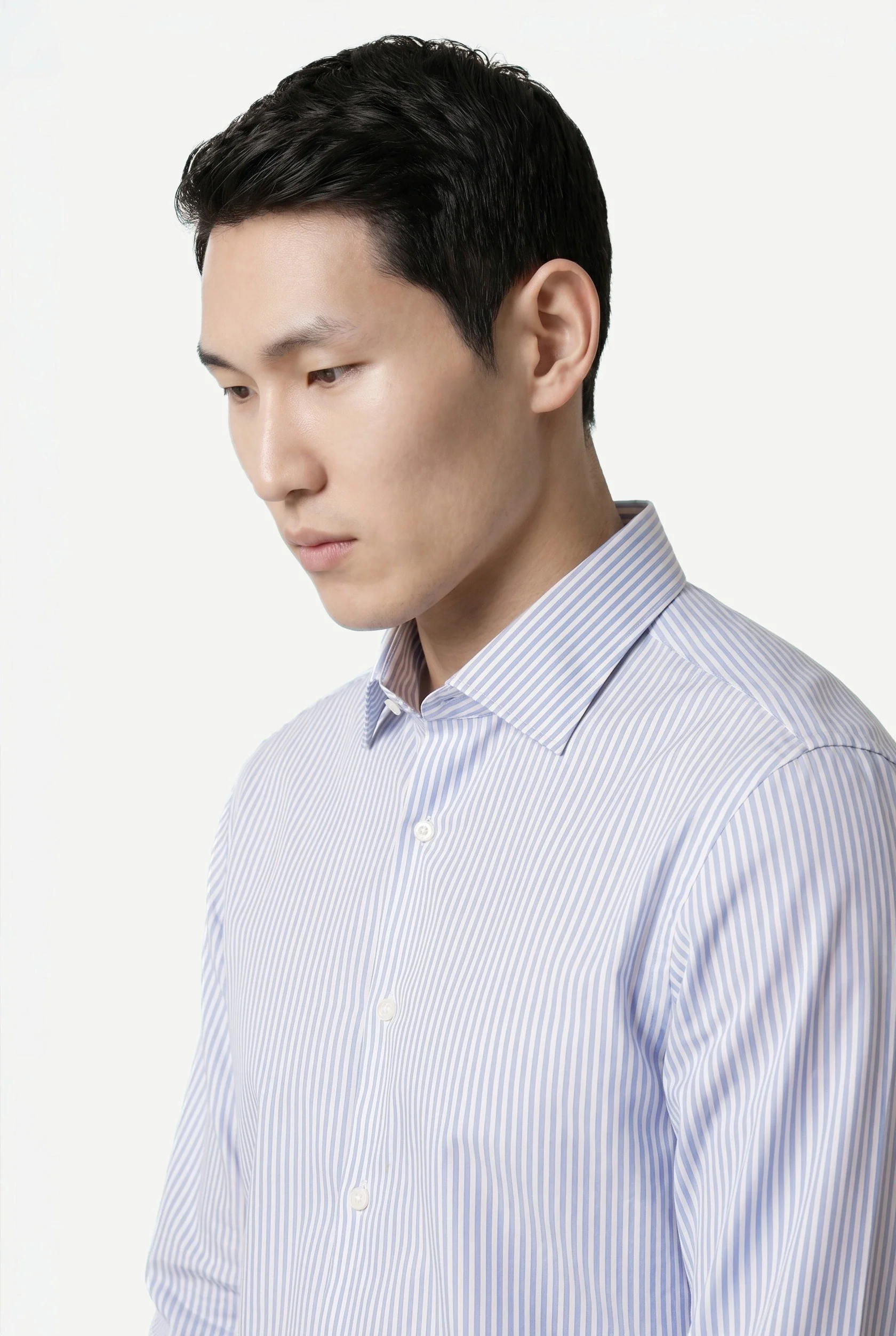 Regular Fit Business Striped Cotton Shirt with Oxford Collar - Image 2