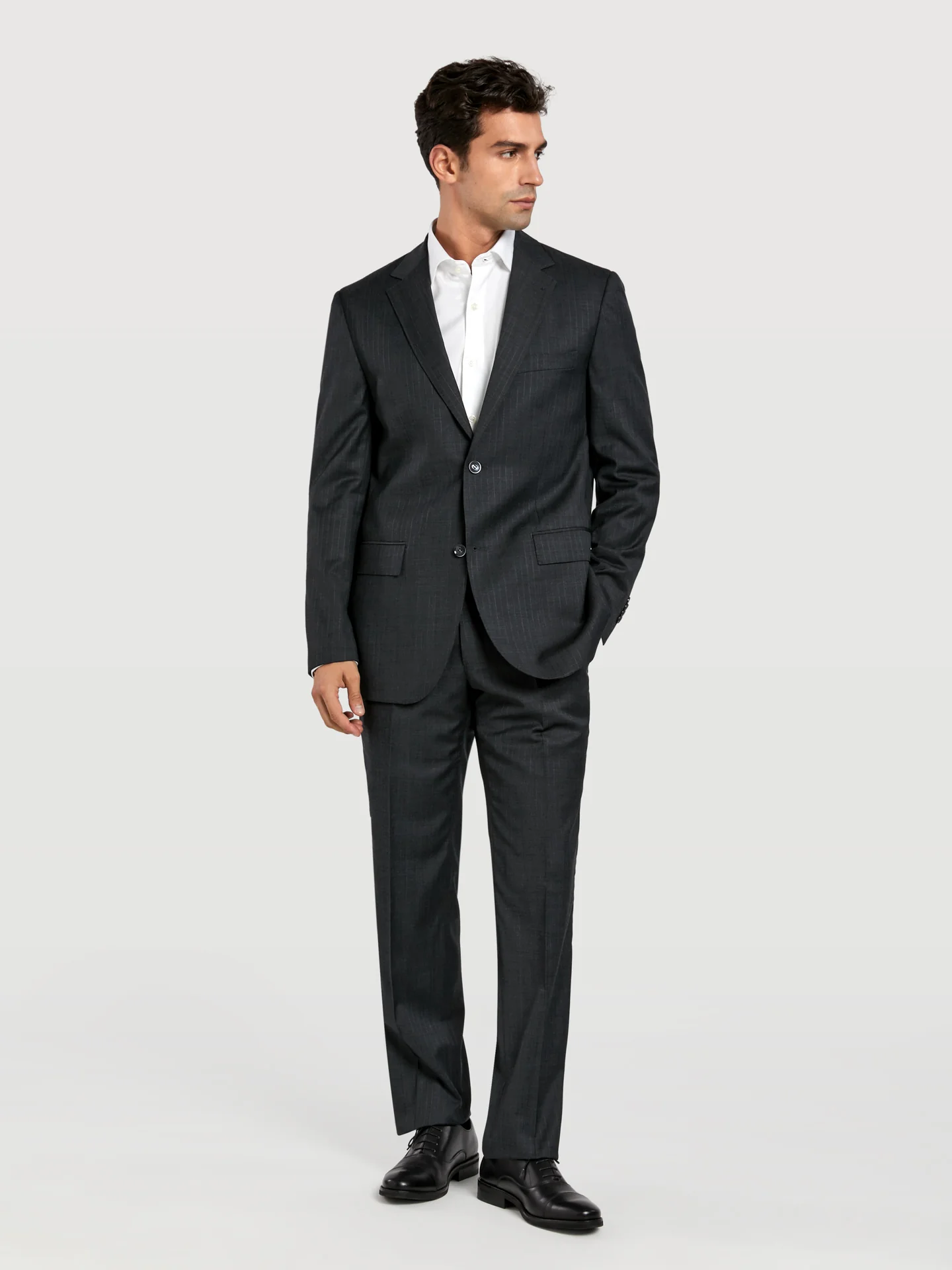 Regular fit business striped wool suit - Image 2