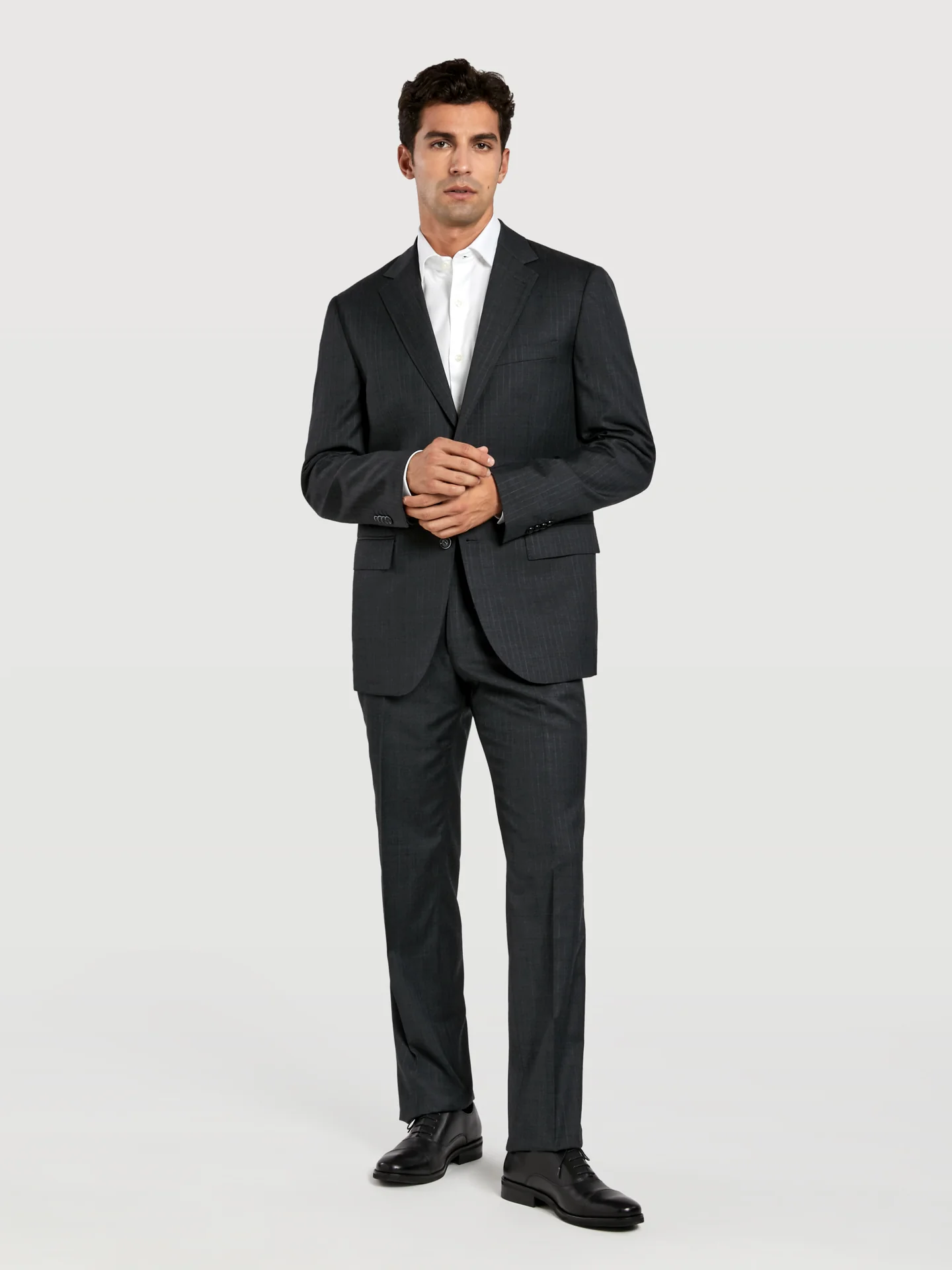 Regular fit business striped wool suit - Image 3