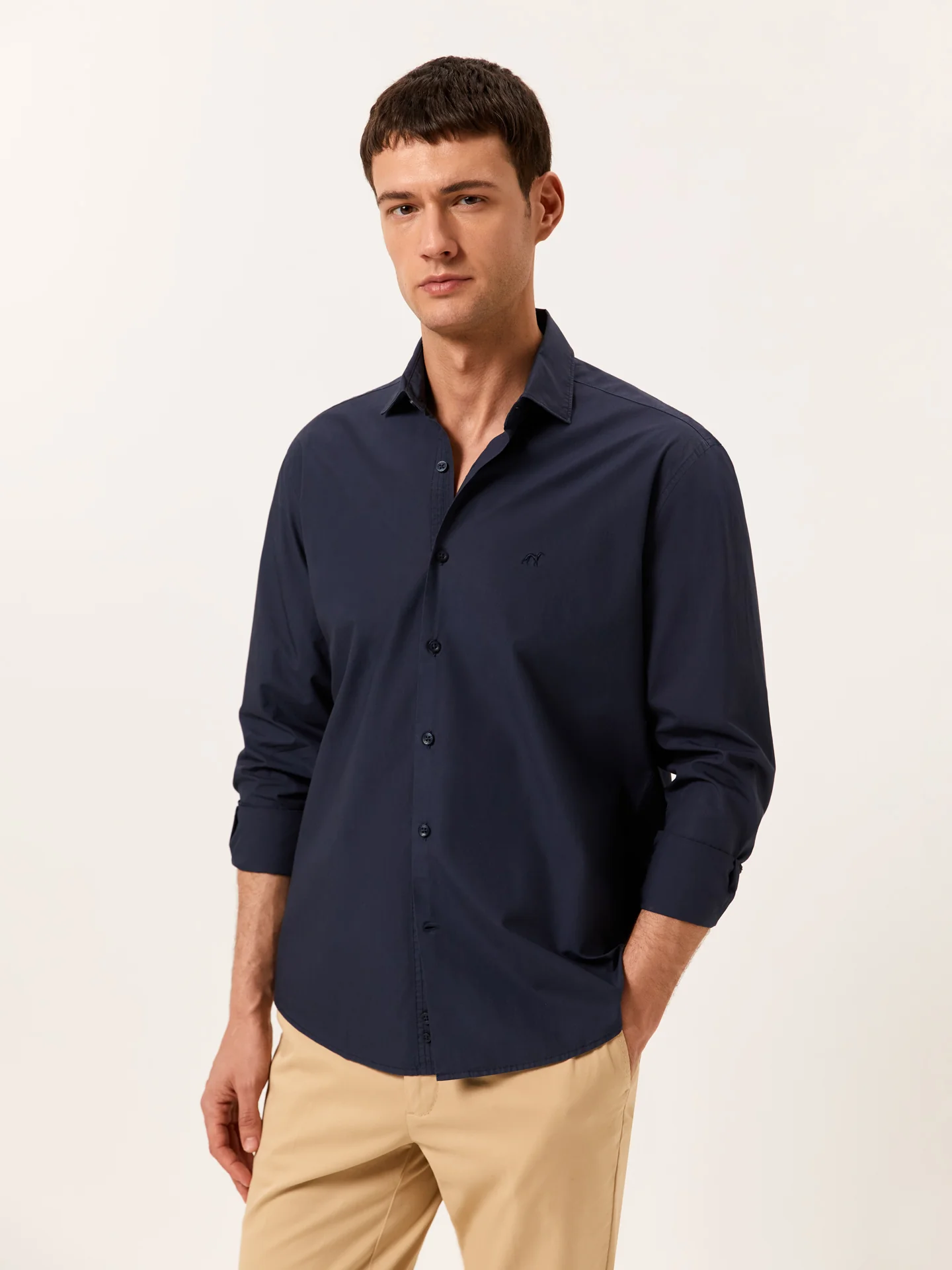 Regular Fit Garment Dye Poplin Open Shirt in Comfort Cotton