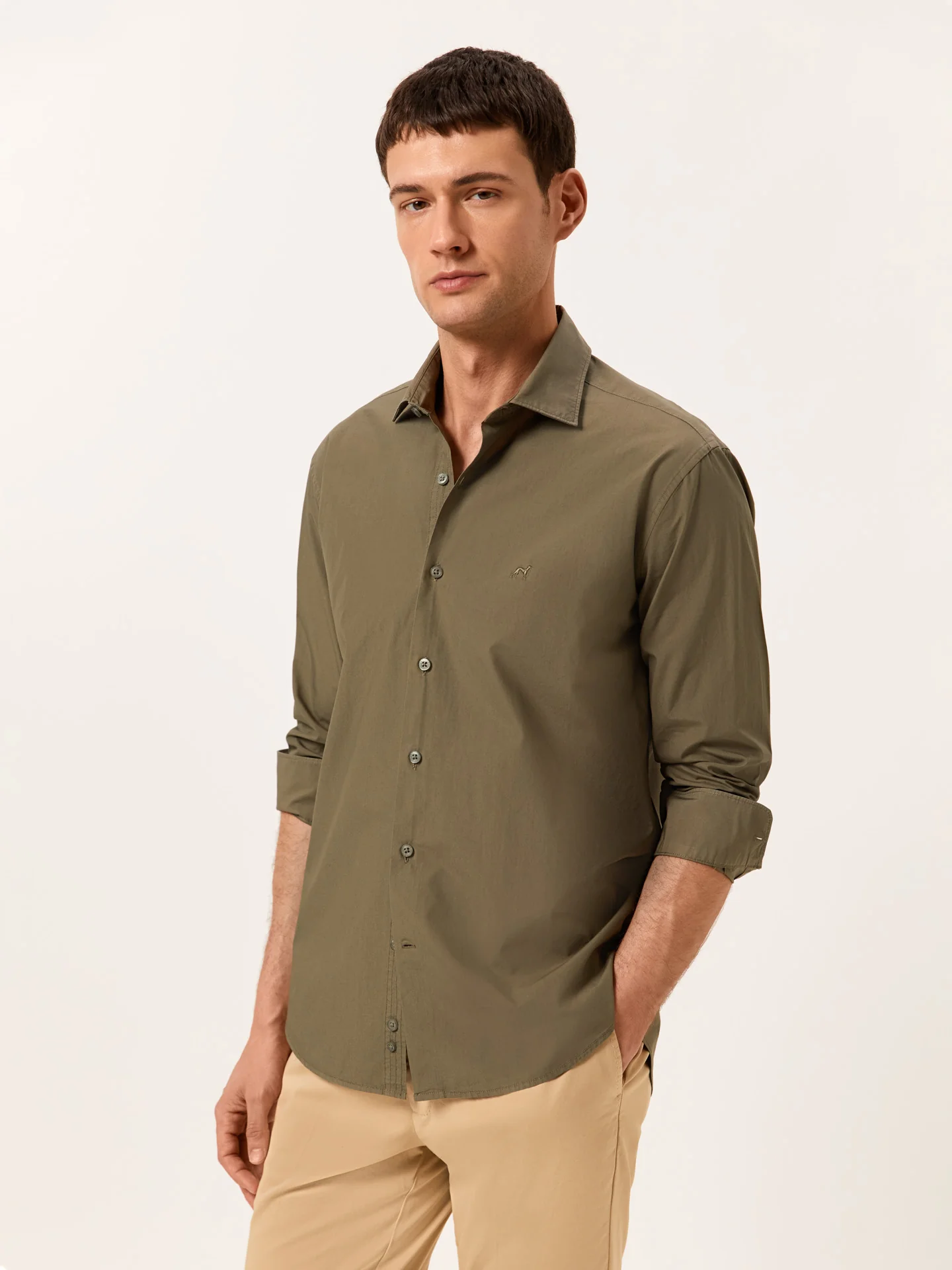 Regular Fit Garment Dye Poplin Open Shirt in Comfort Cotton