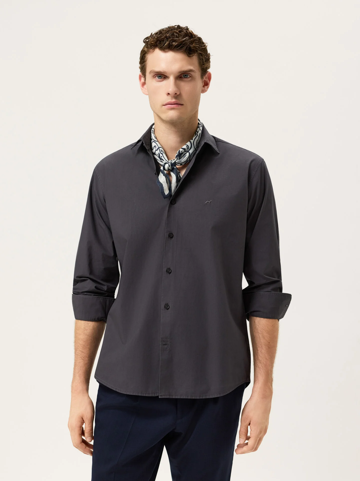Regular Fit Overdye Poplin Shirt With Open Collar - Image 13
