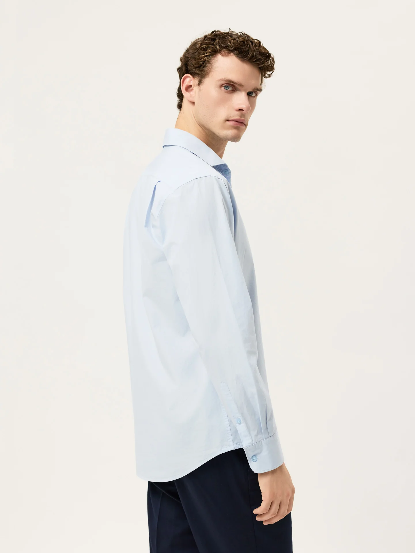 Regular Fit Overdye Poplin Shirt With Open Collar - Image 19