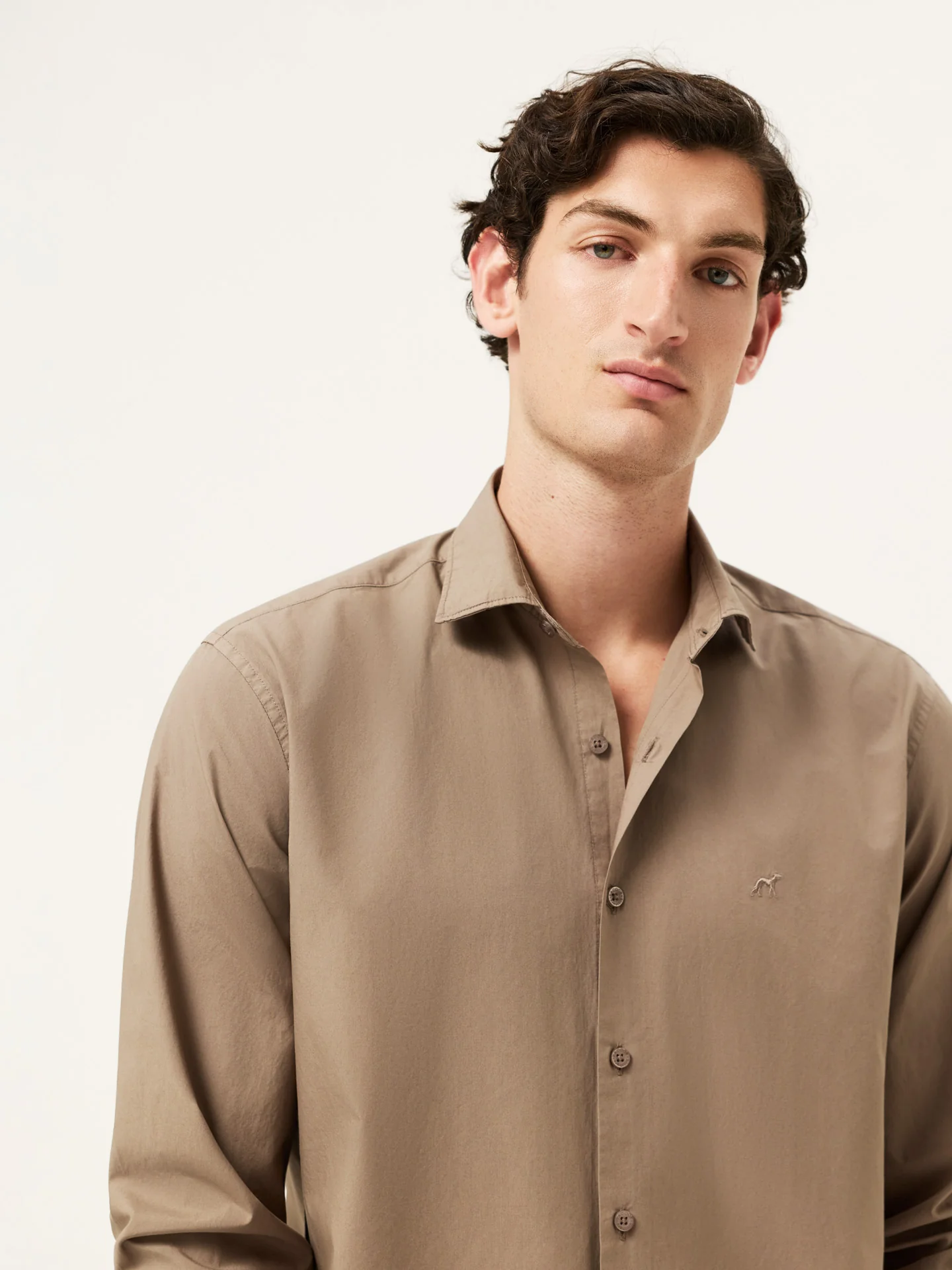 Regular Fit Overdye Poplin Shirt With Open Collar - Image 21