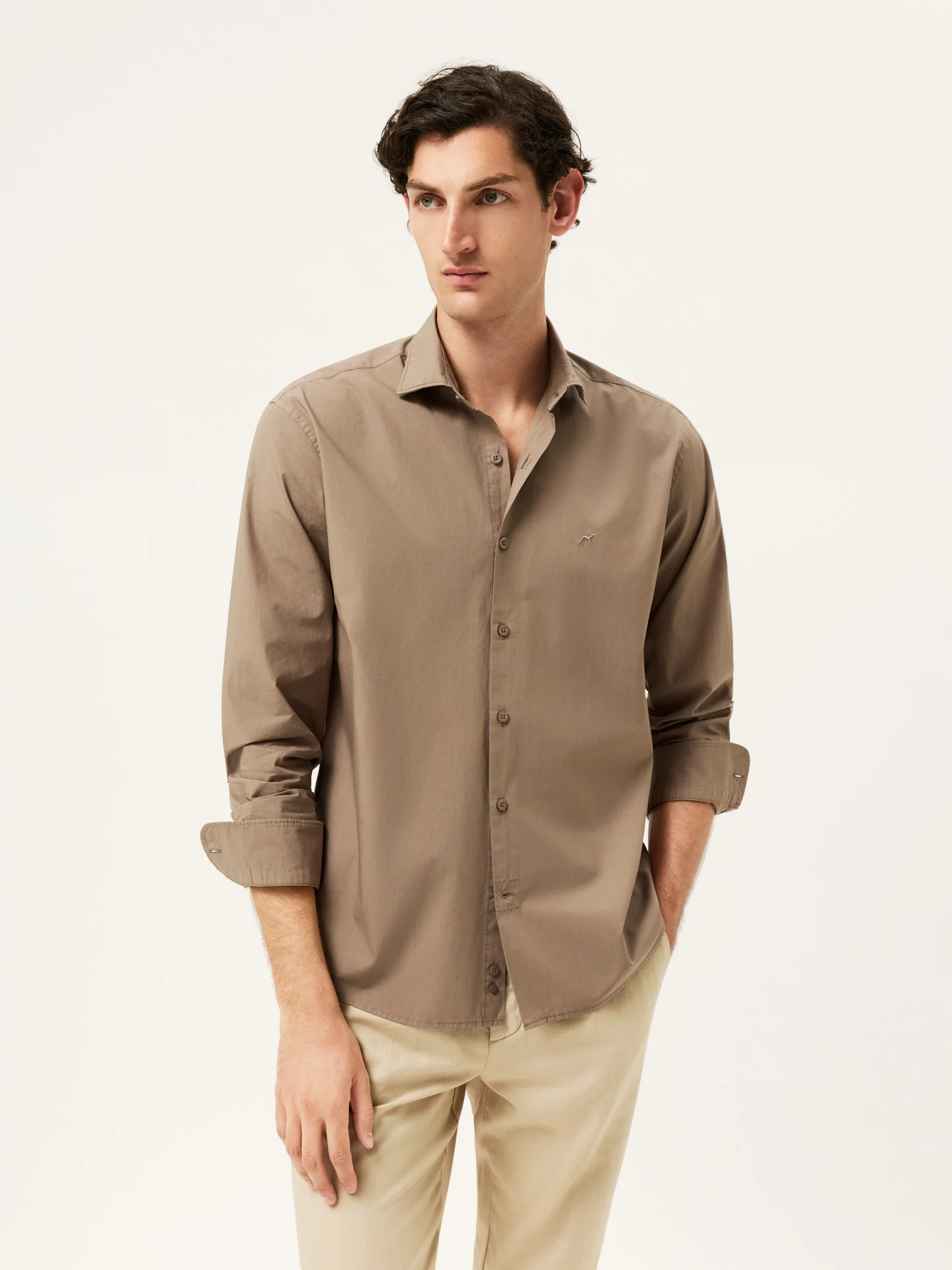 Regular Fit Overdye Poplin Shirt With Open Collar - Image 22