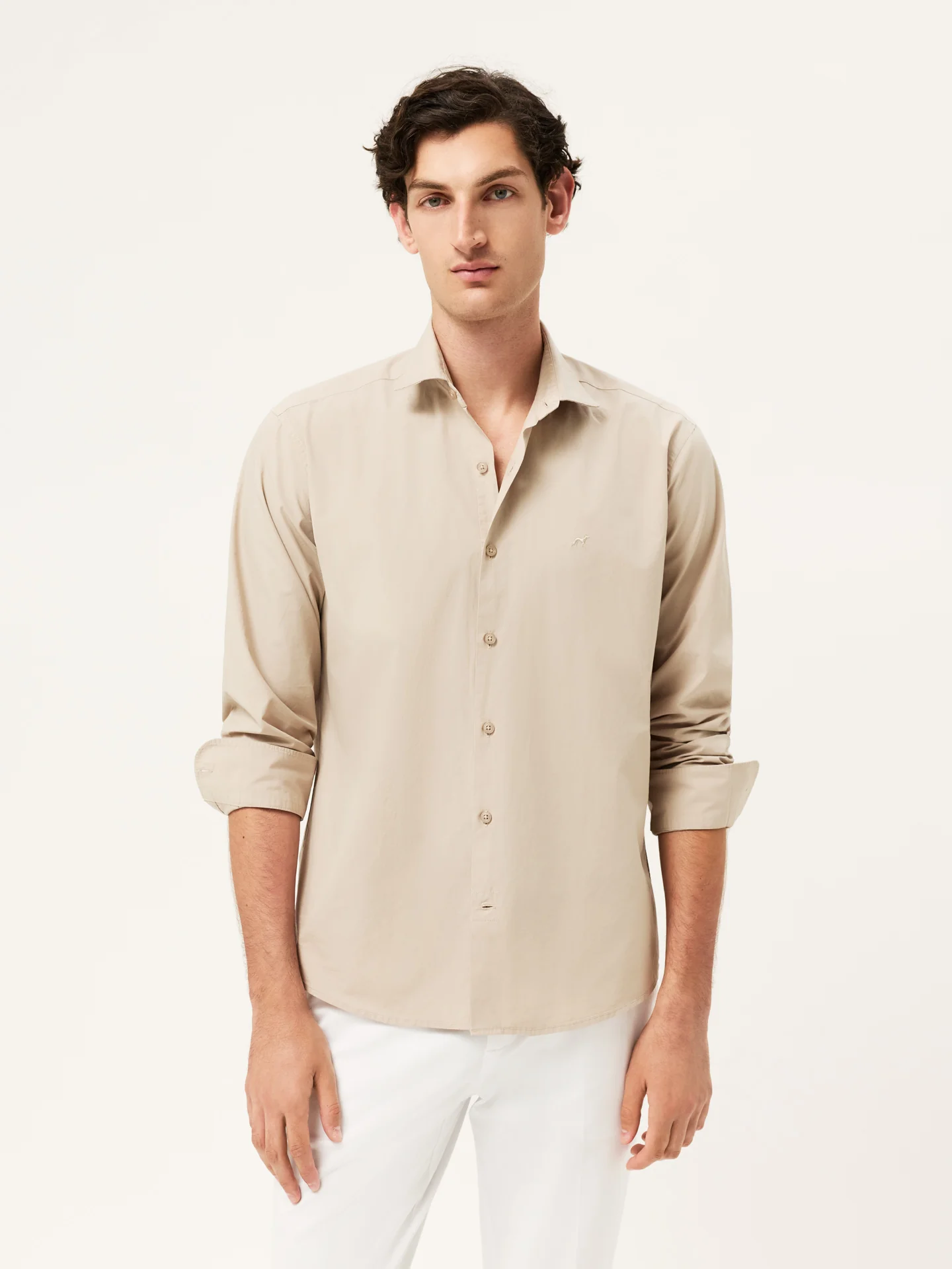 Regular Fit Overdye Poplin Shirt With Open Collar - Image 30